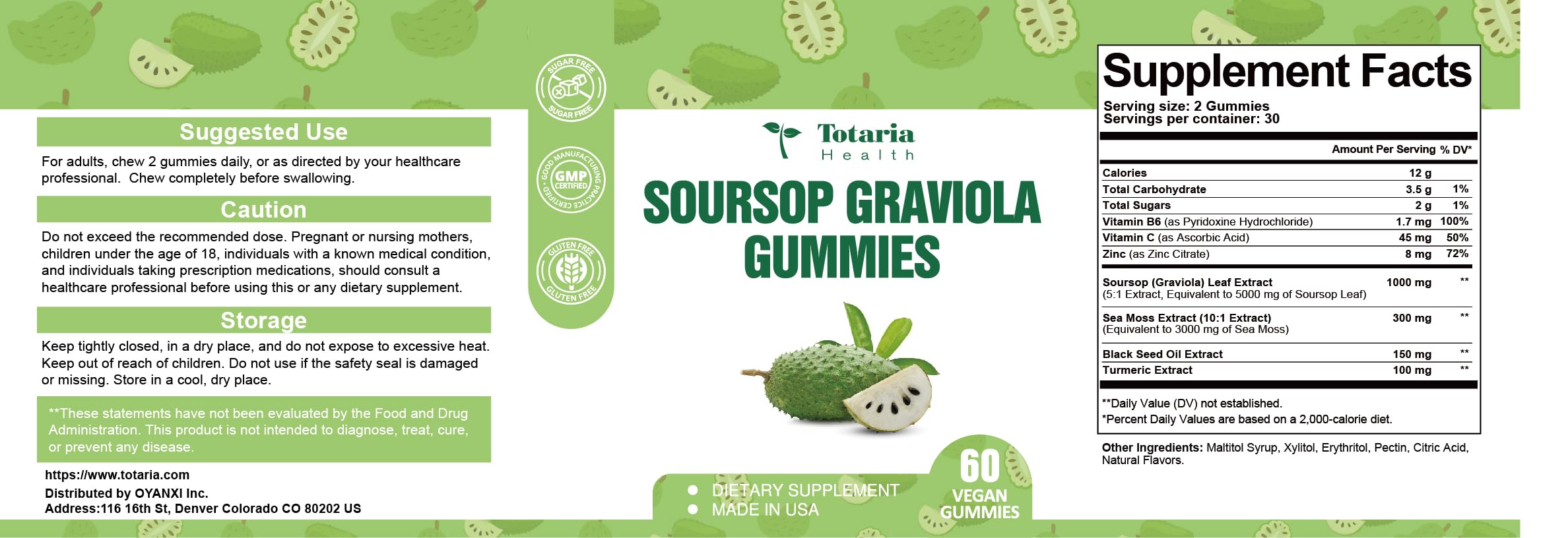 Totaria Soursop Graviola Gummies on a wooden table