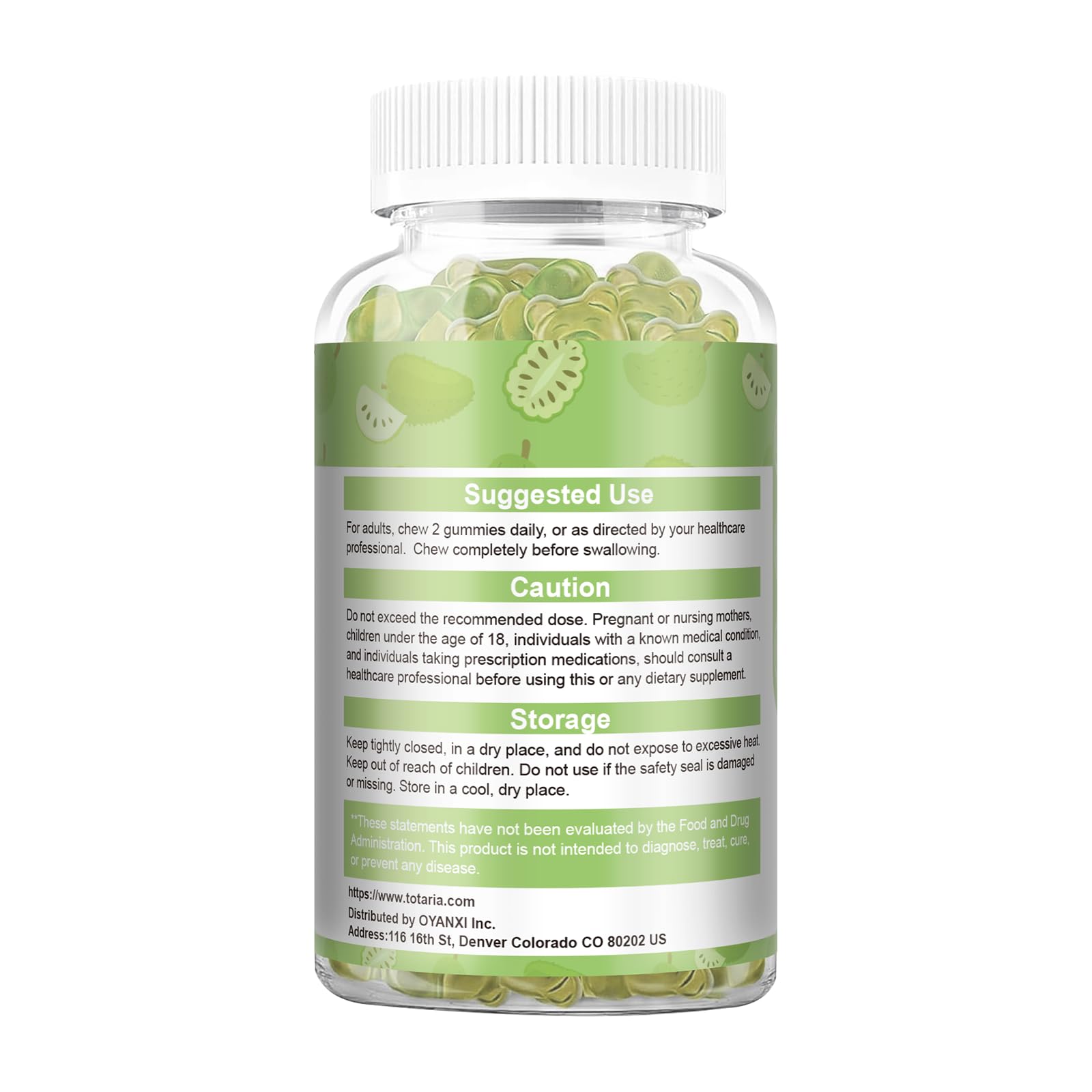 Totaria Soursop Graviola Gummies packaging with nutritional information