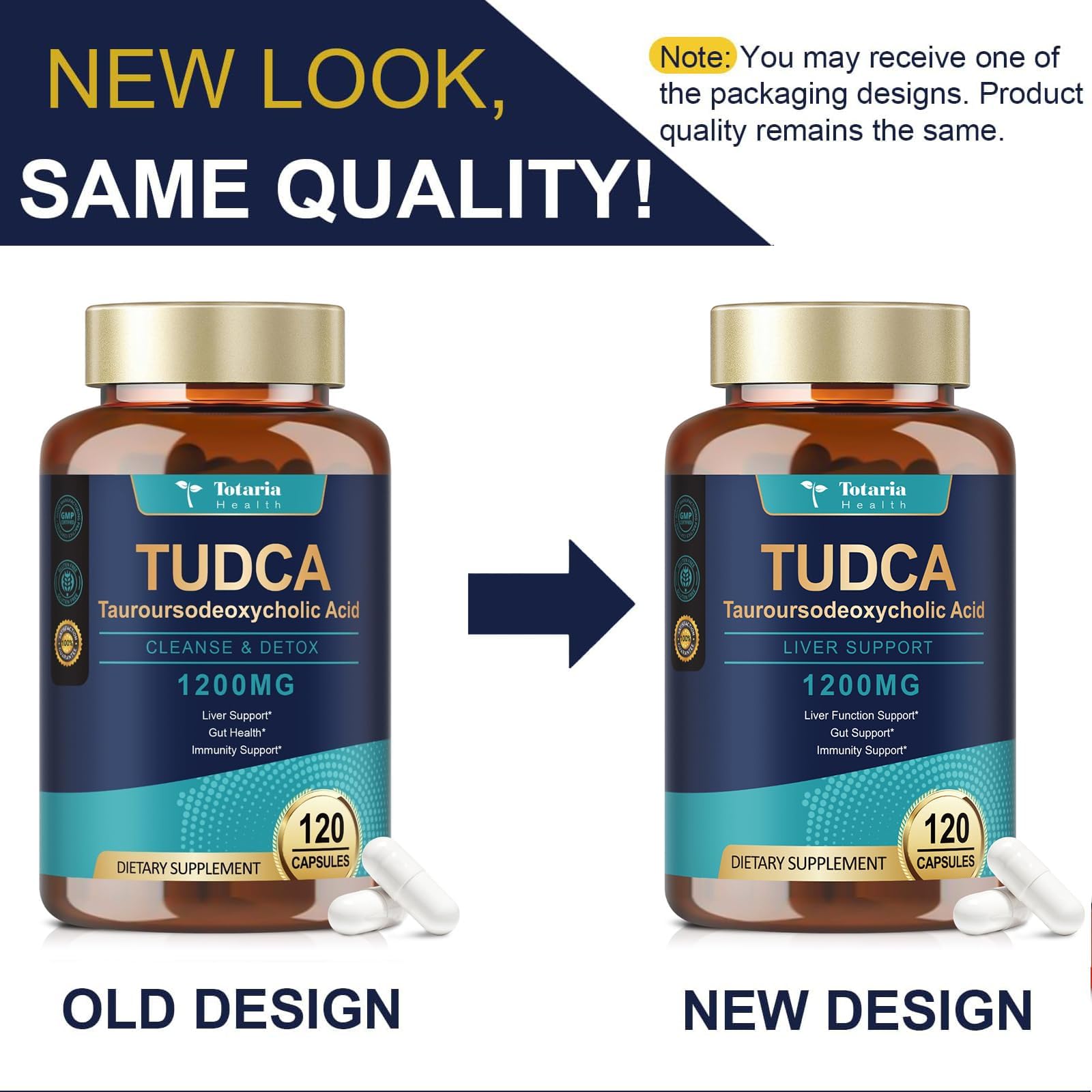 Totaria TUDCA capsules displayed with a glass of water