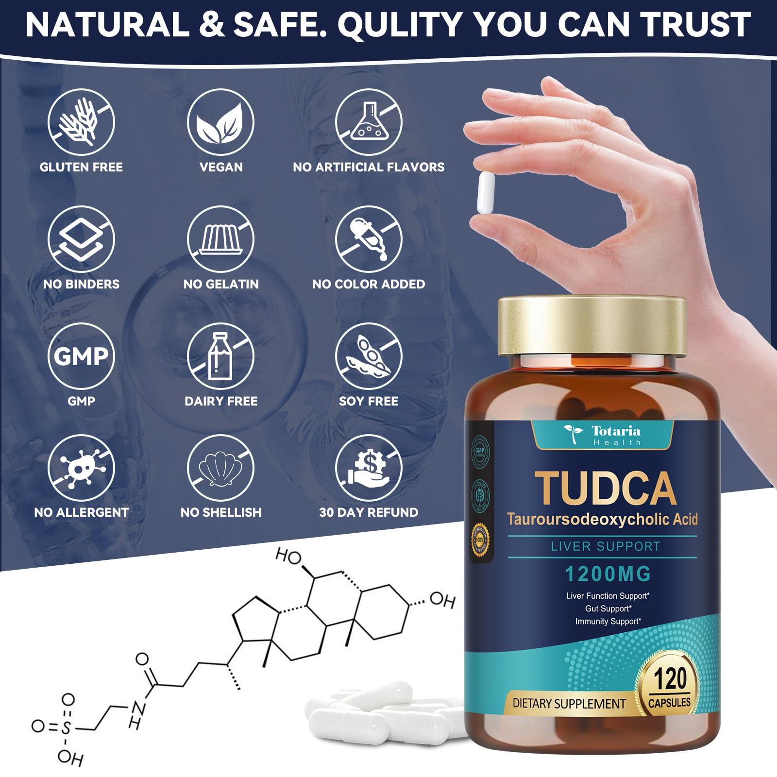 Totaria TUDCA capsules with a measuring spoon