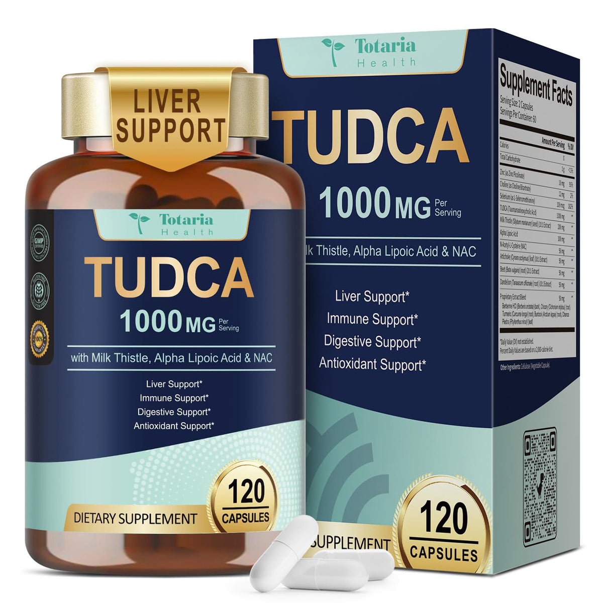 Totaria TUDCA Liver Support Supplement 1000mg front view