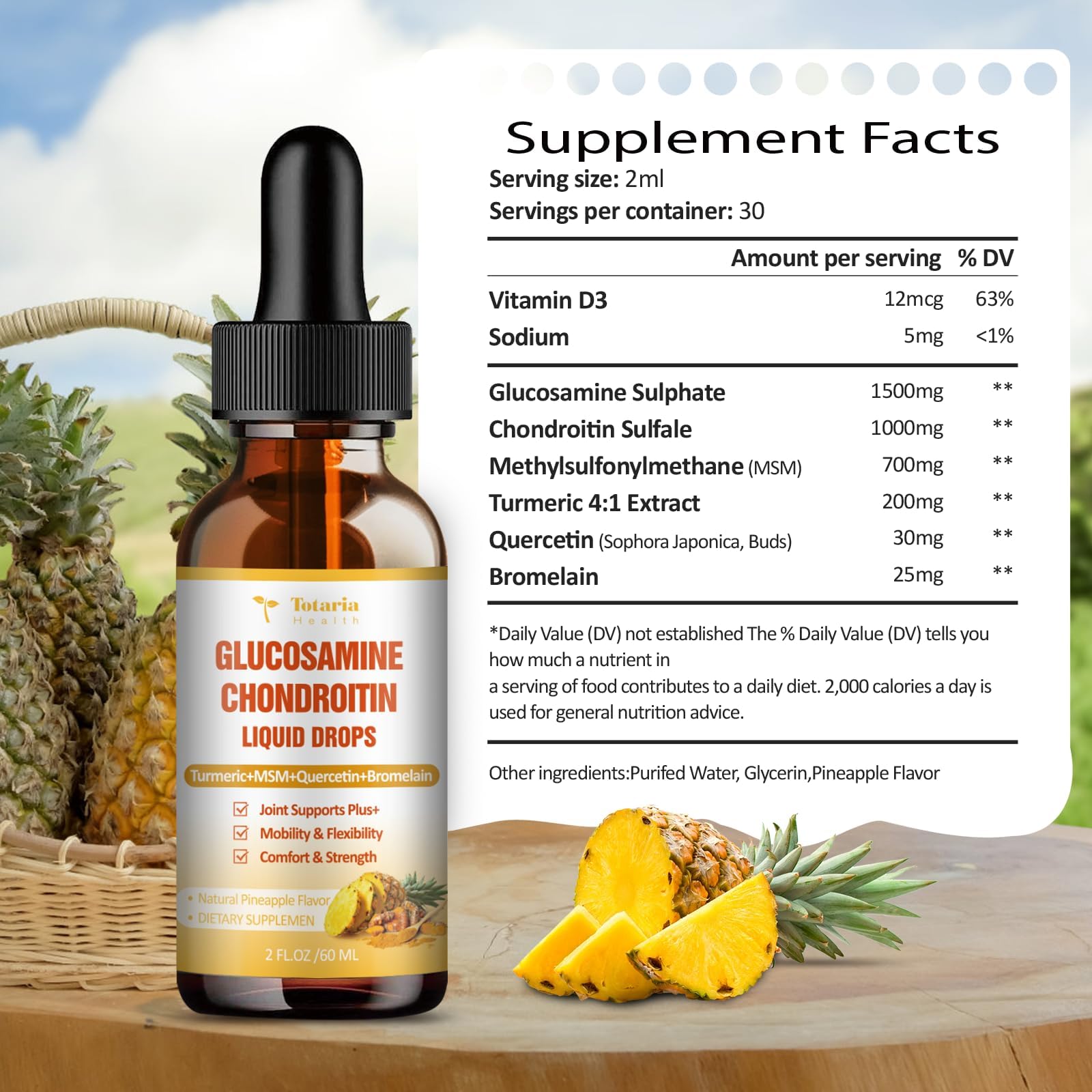 Totaria Vegan Glucosamine Chondroitin Liquid Drops packaging details
