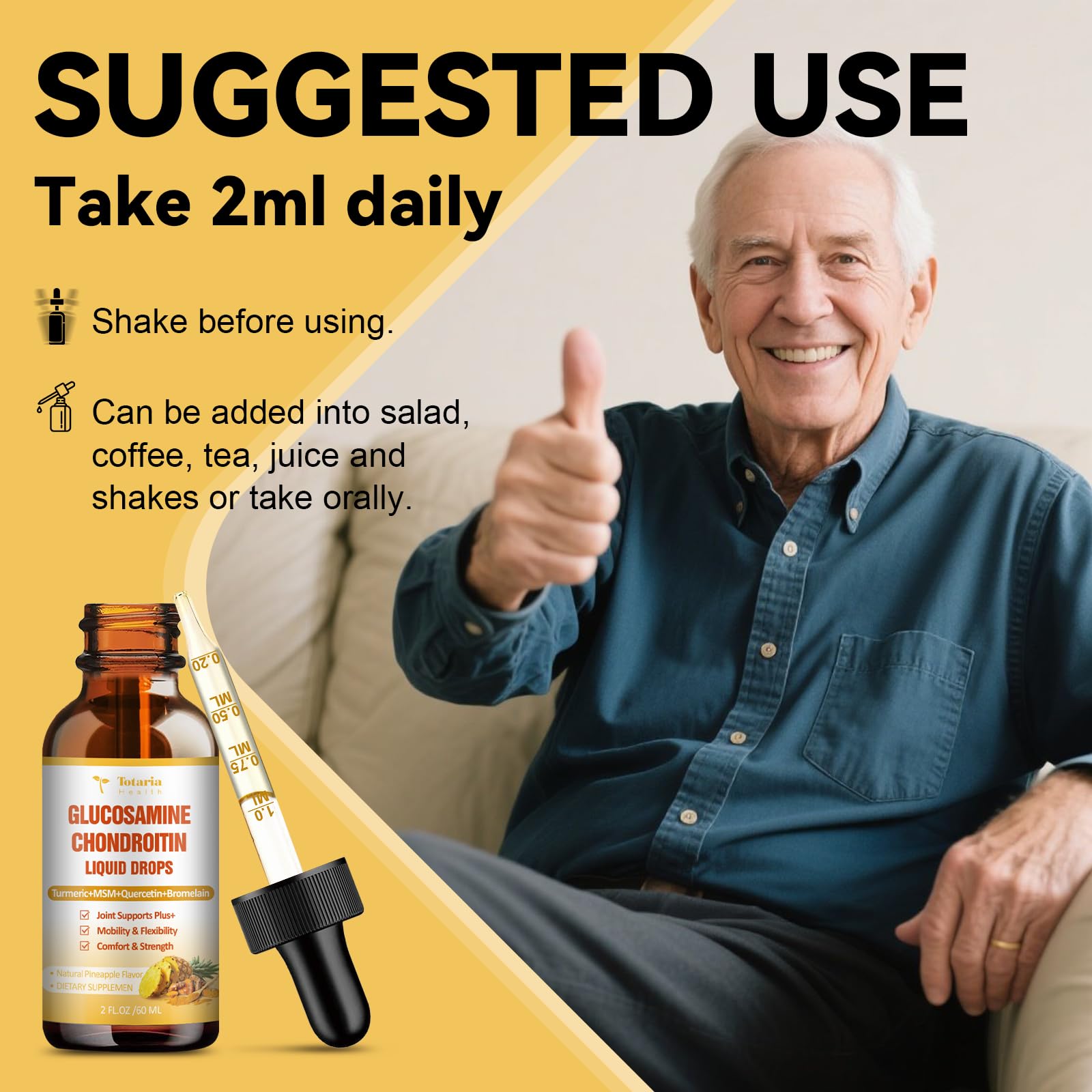 Totaria Vegan Glucosamine Chondroitin Liquid Drops with measuring dropper