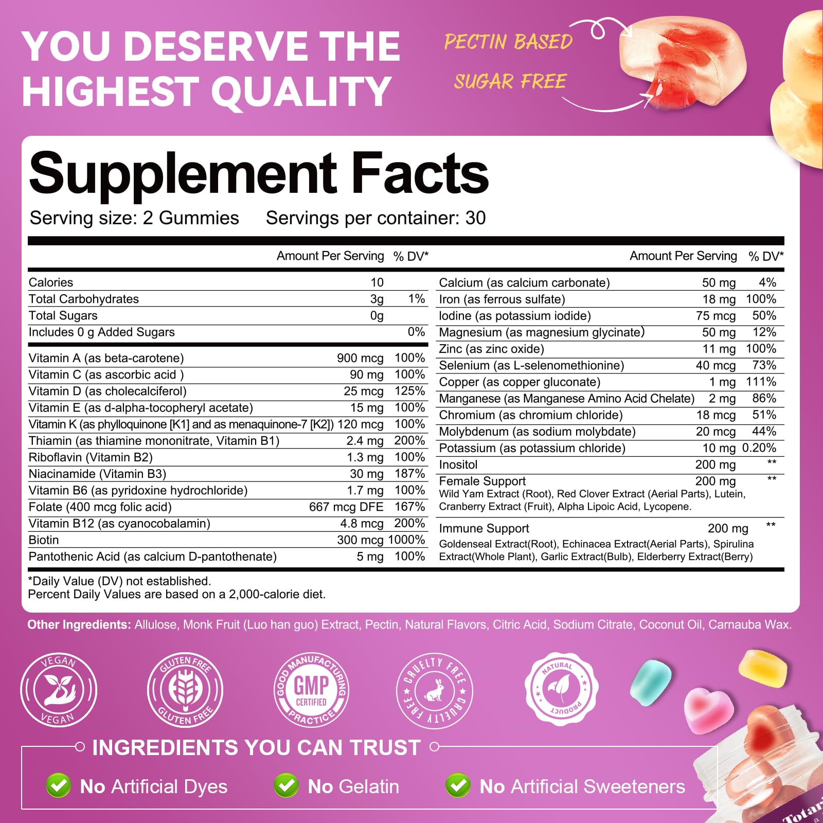 Totaria Women's Multivitamin Gummies on a wooden table