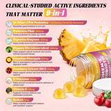 Totaria Women’s Probiotic Gummies displayed with ingredients on a wooden surface