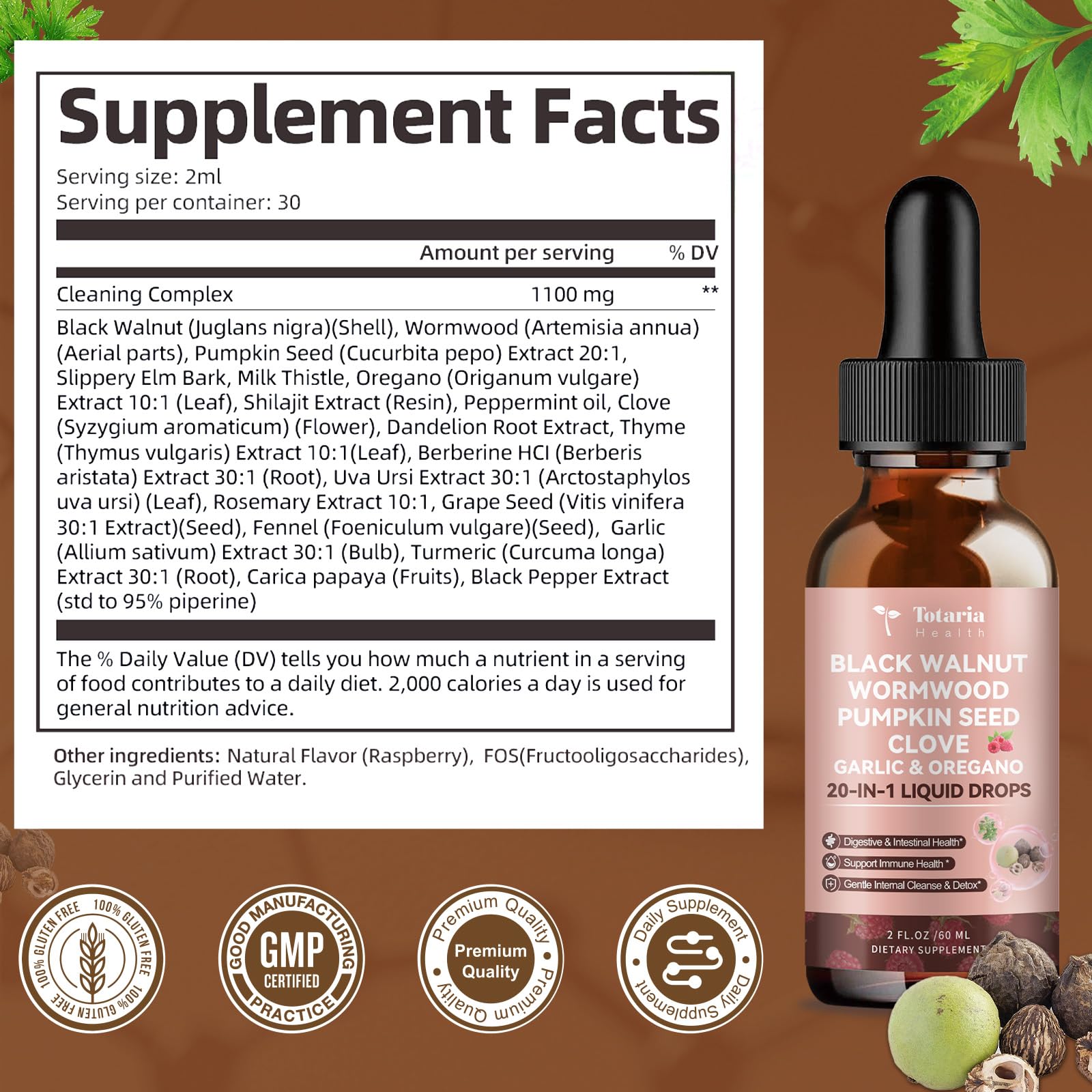 Totaria Wormwood Black Walnut Clove Drops 132g raspberry flavour description