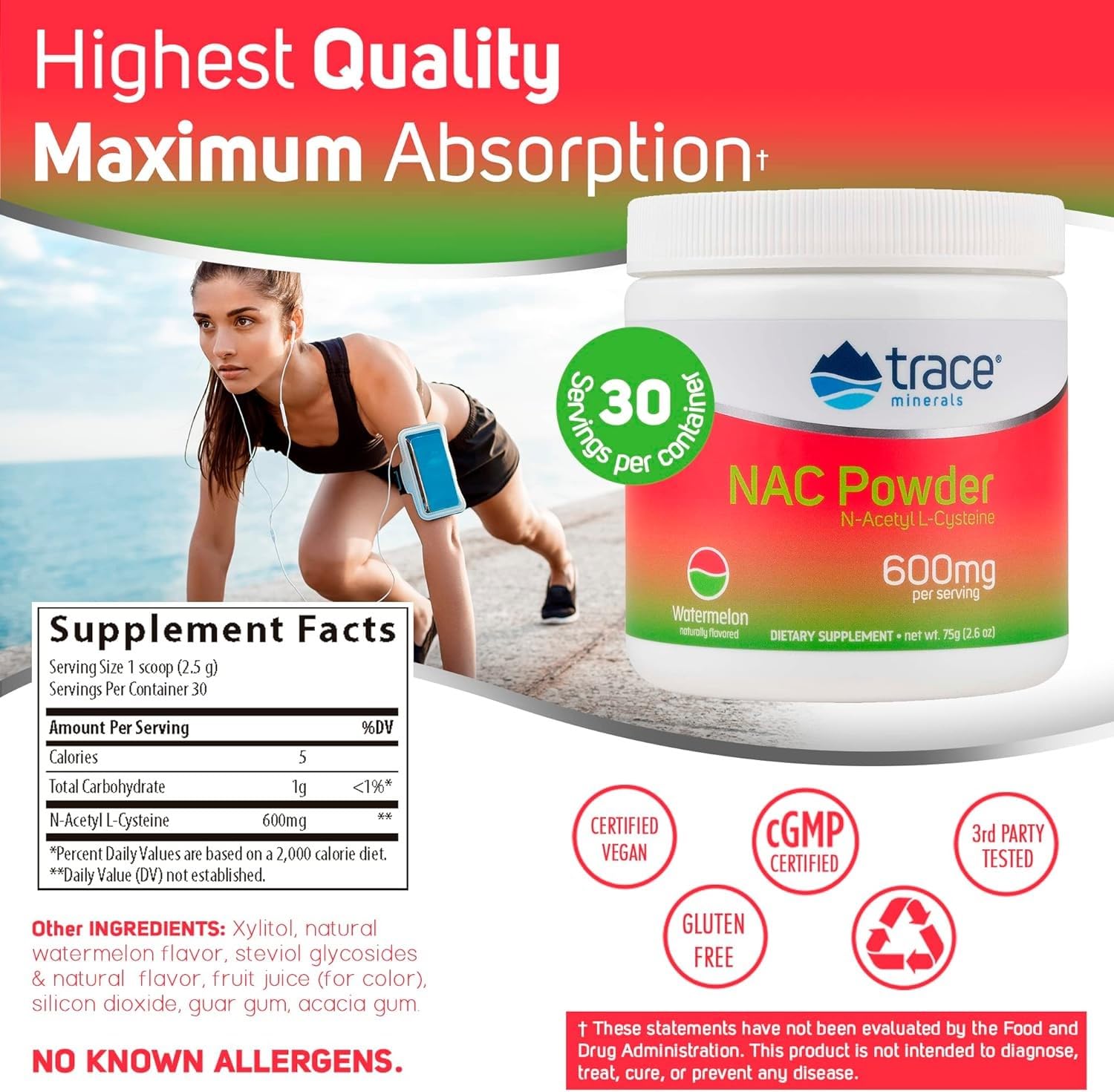 Trace Minerals Acetyl-L-Carnitine supplement side view
