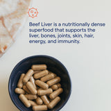 Trace Minerals Beef Liver Extract 3000 mg capsules displayed with a glass of water
