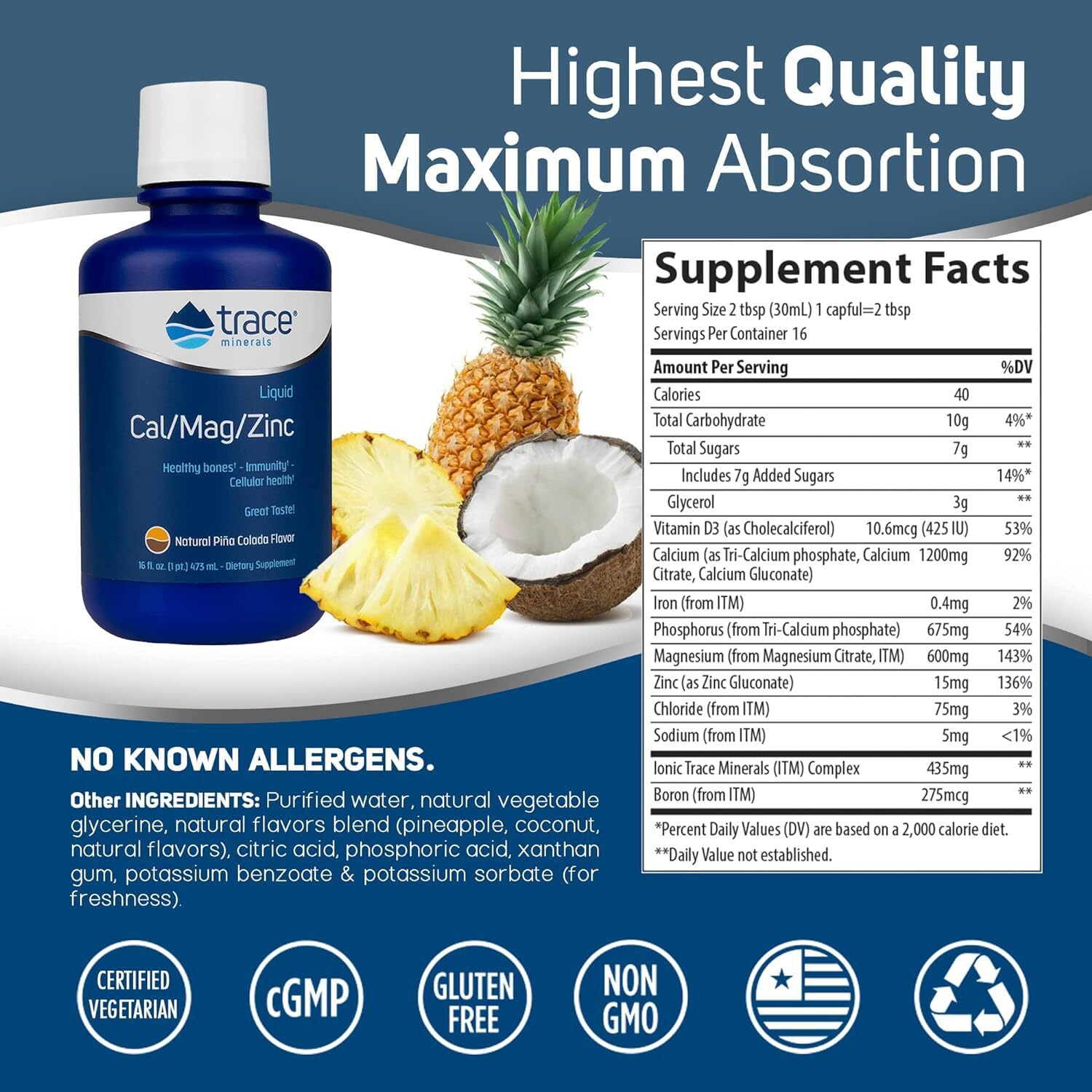 Trace Minerals Calcium Supplement 520g back view
