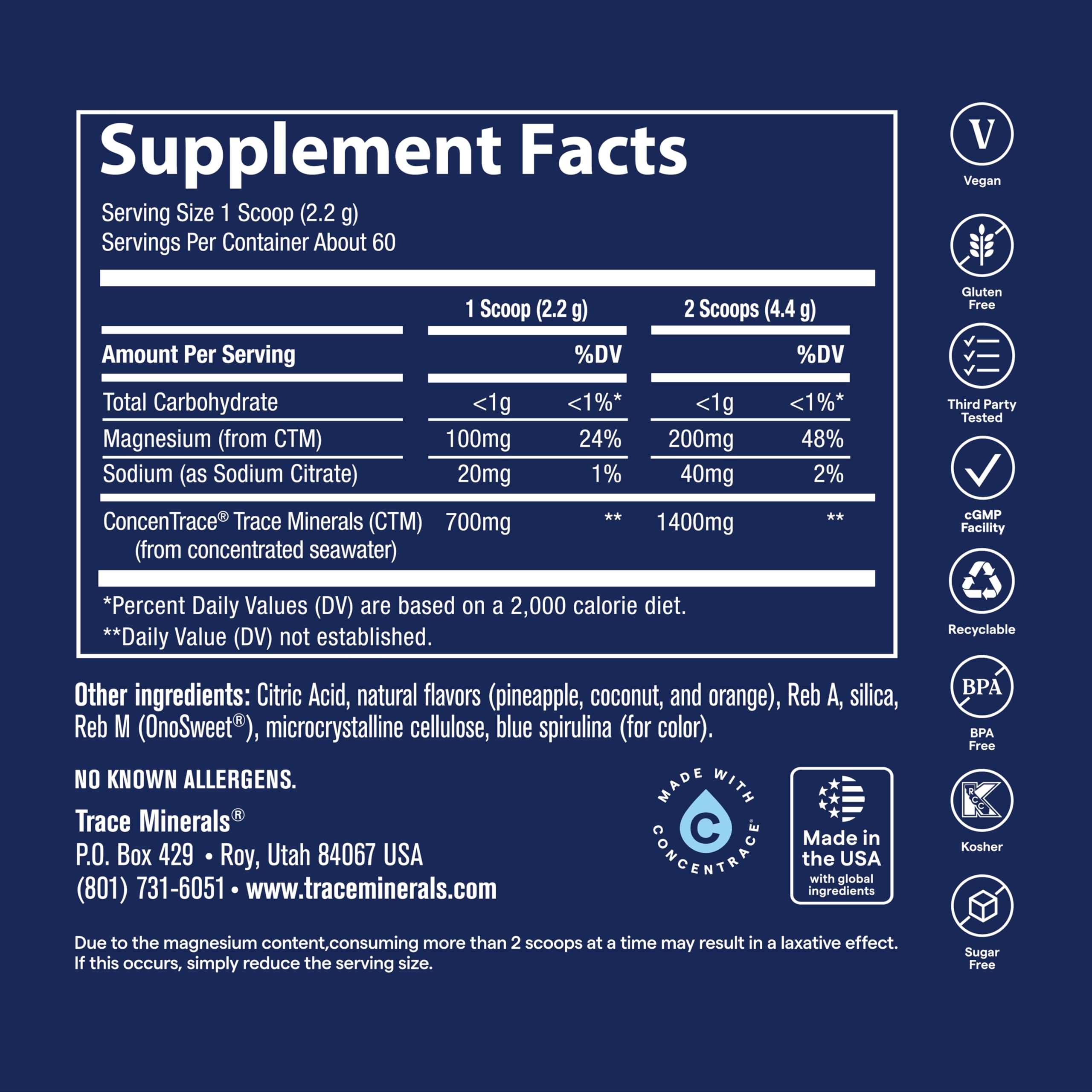 Trace Minerals ConcenTrace Daily Mineral Powder nutritional information