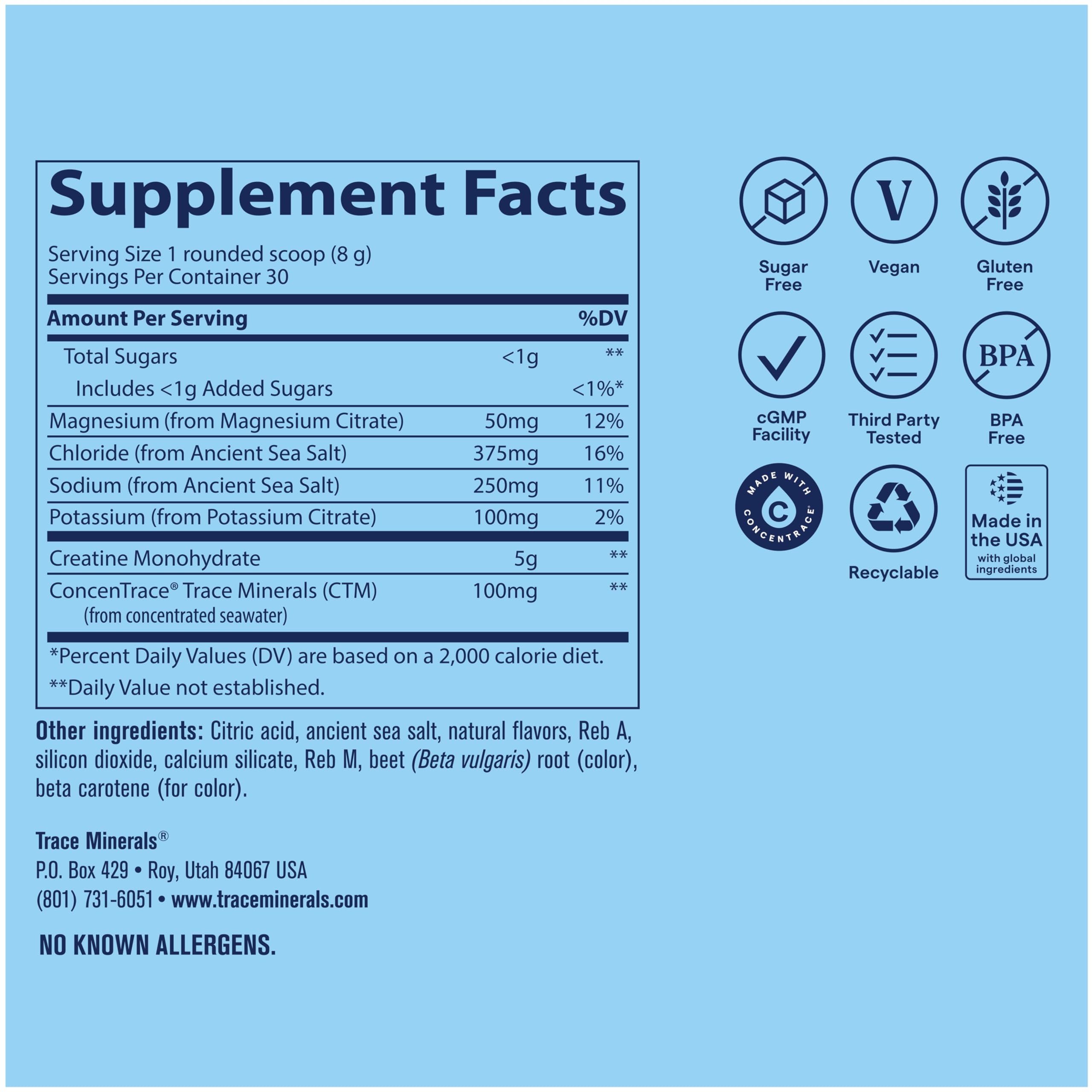Trace Minerals Creatine + Electrolytes orange mango flavour scoop