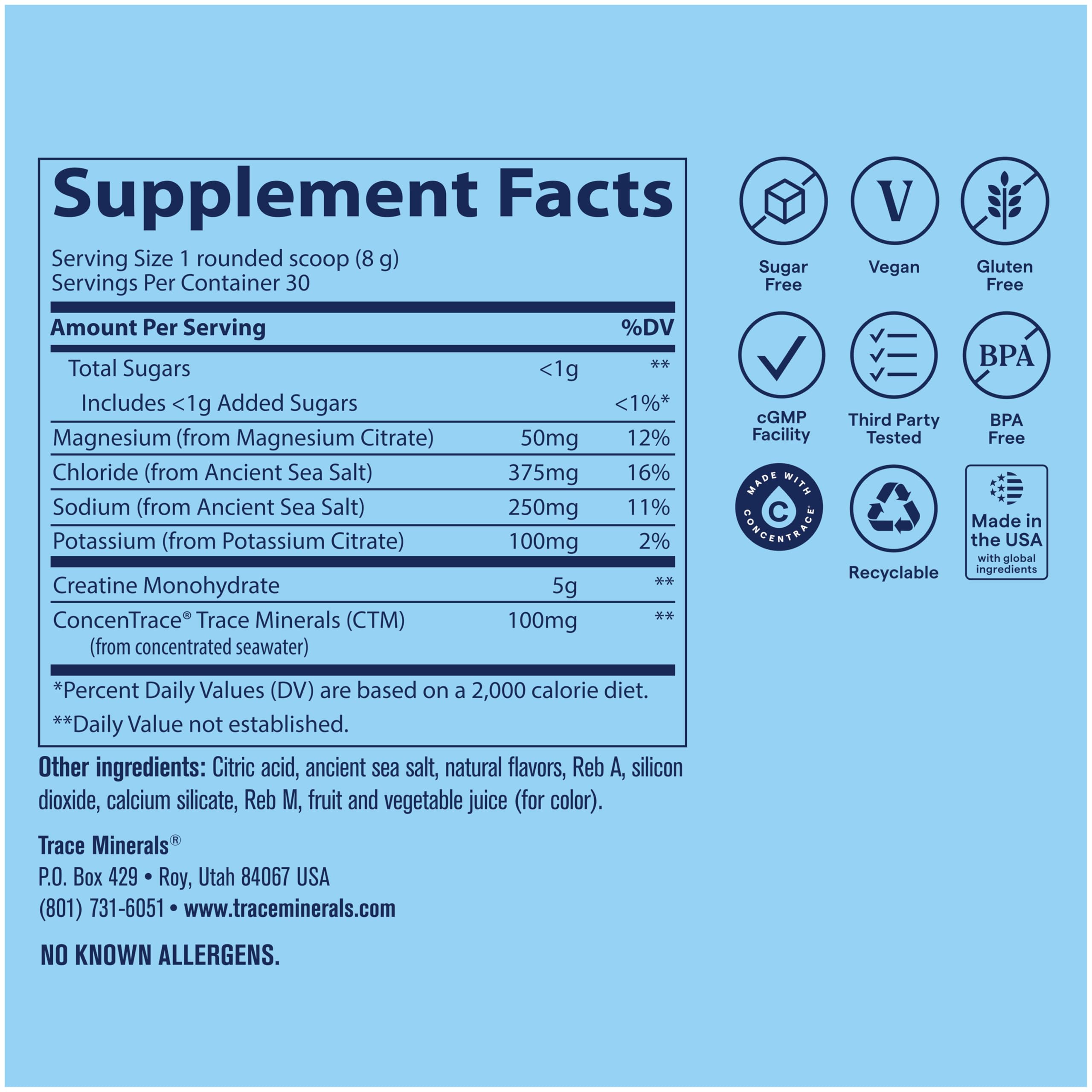 Trace Minerals Creatine + Electrolytes Tropical Watermelon 240g side view