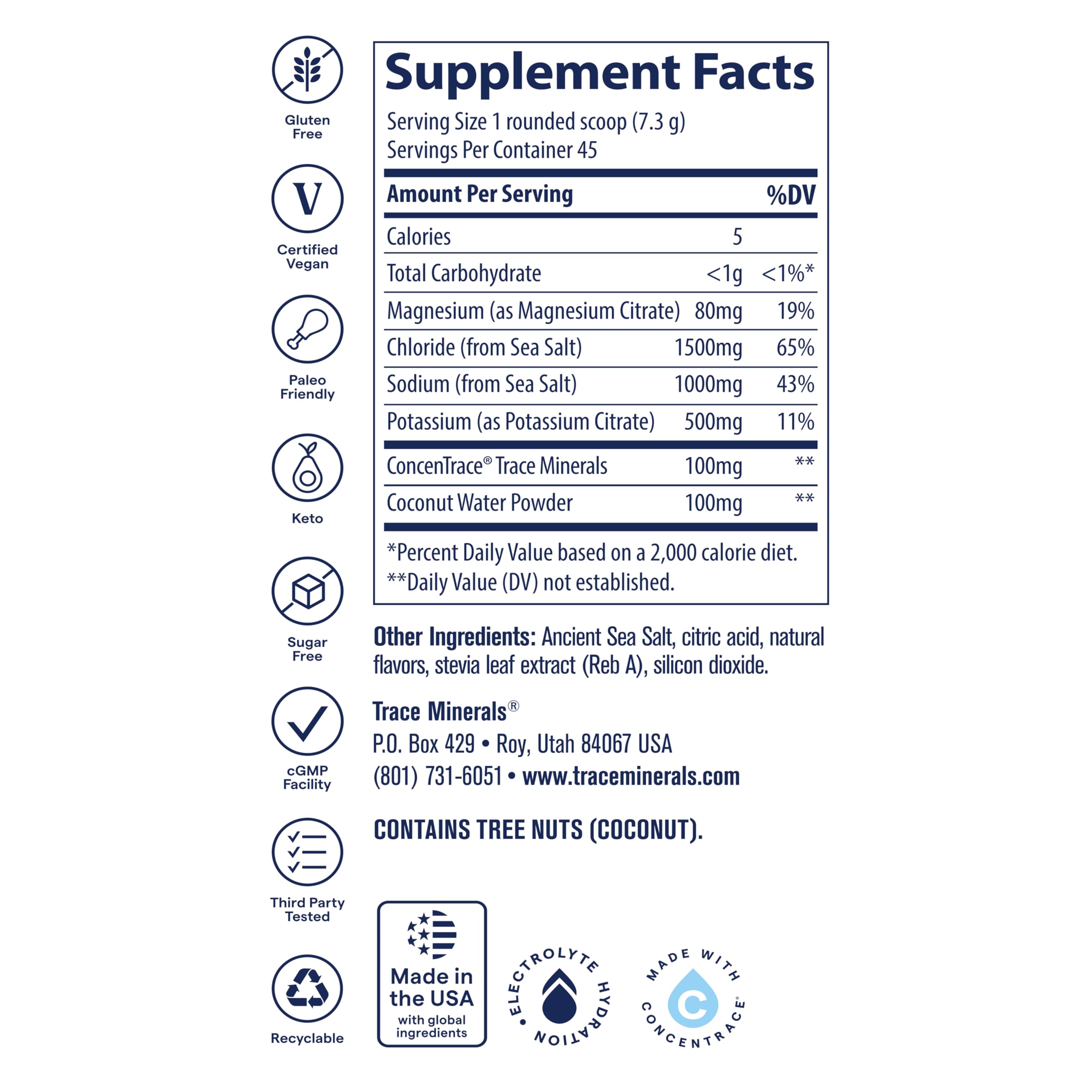 Trace Minerals Daily Supplement side view showing ingredients