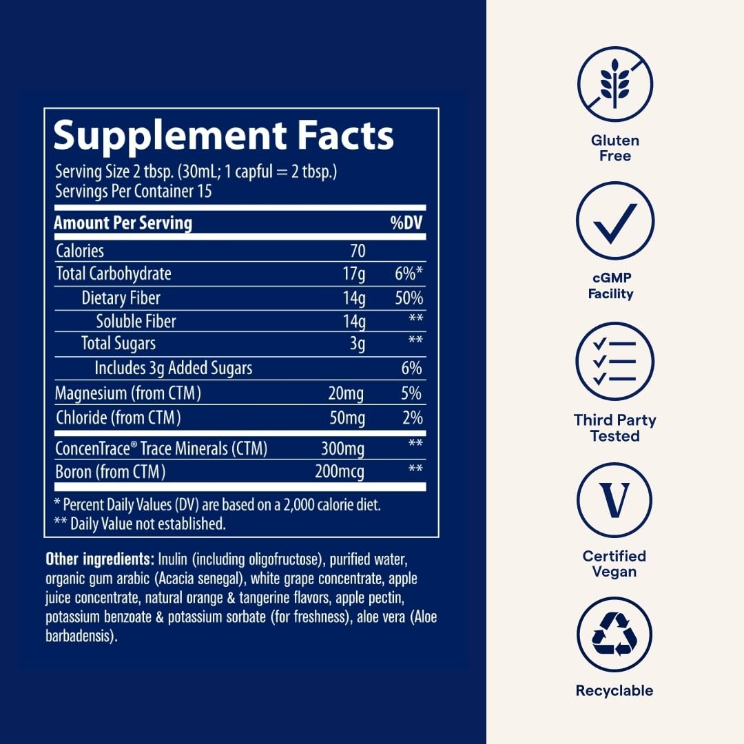 Trace Minerals Fiber 14g drink mix scoop next to the container