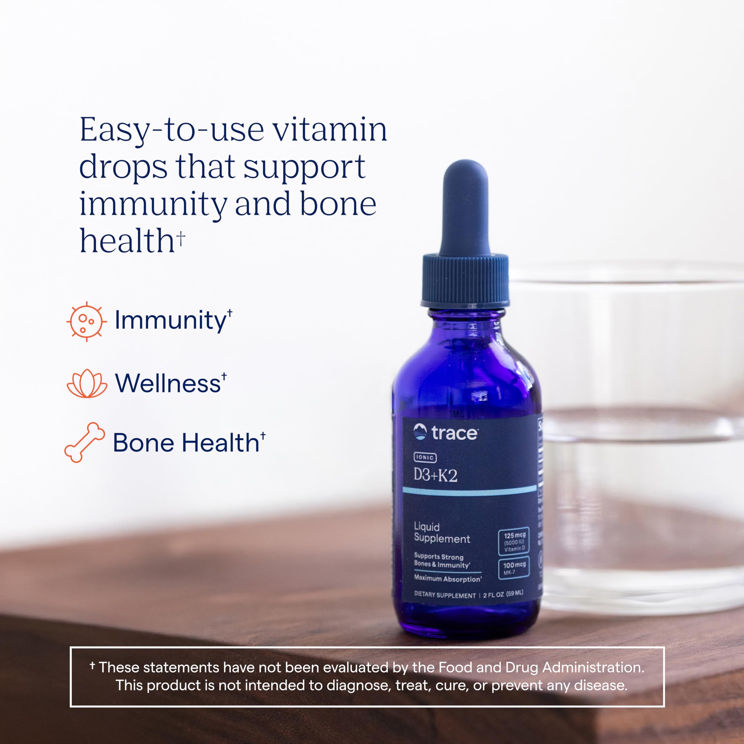 Trace Minerals Ionic D3 + K2 supplement bottle side view