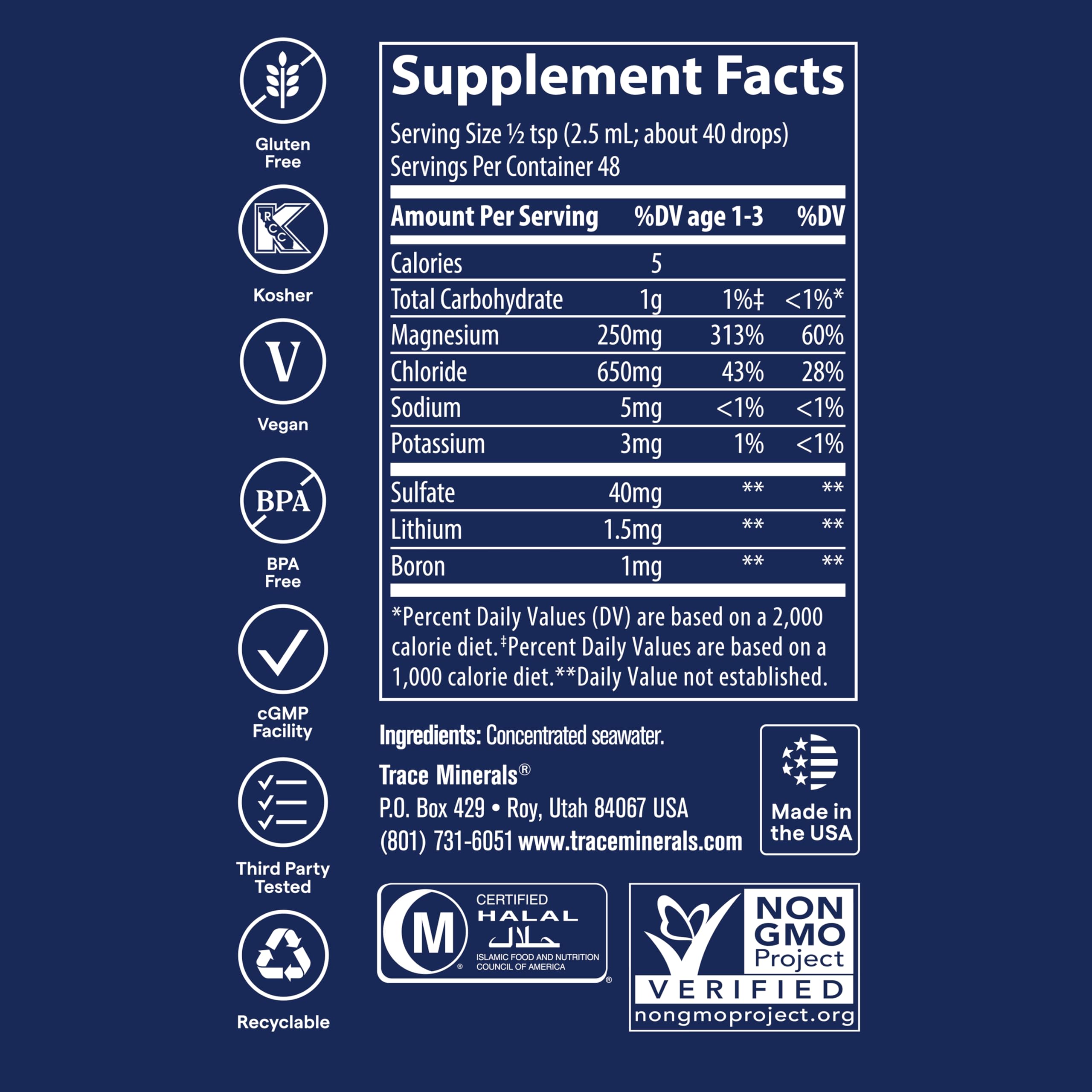 Trace Minerals Ionic Sea Minerals 168g supplement facts