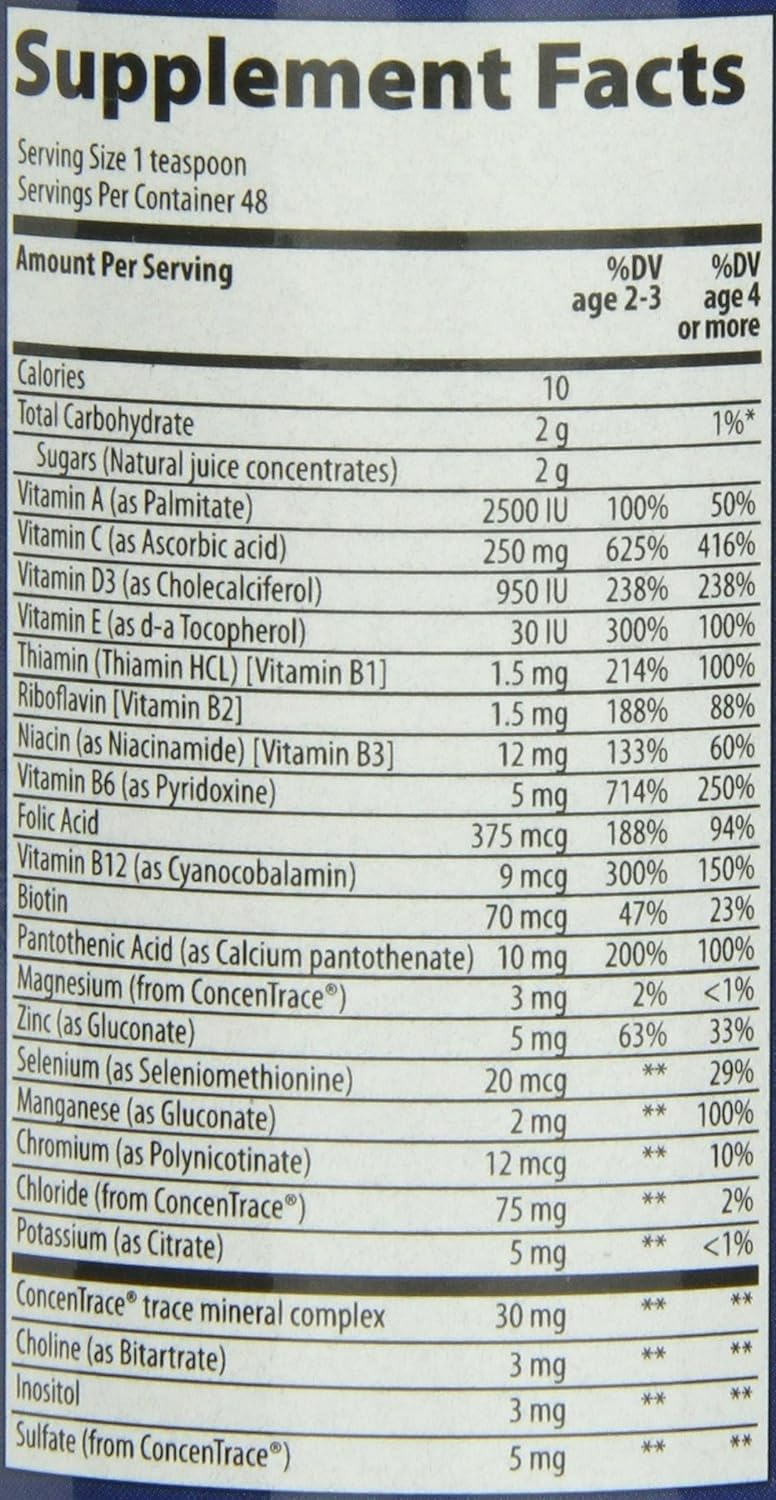 Trace Minerals Kid’s Multi Formula Liquid Multivitamin bottle side view