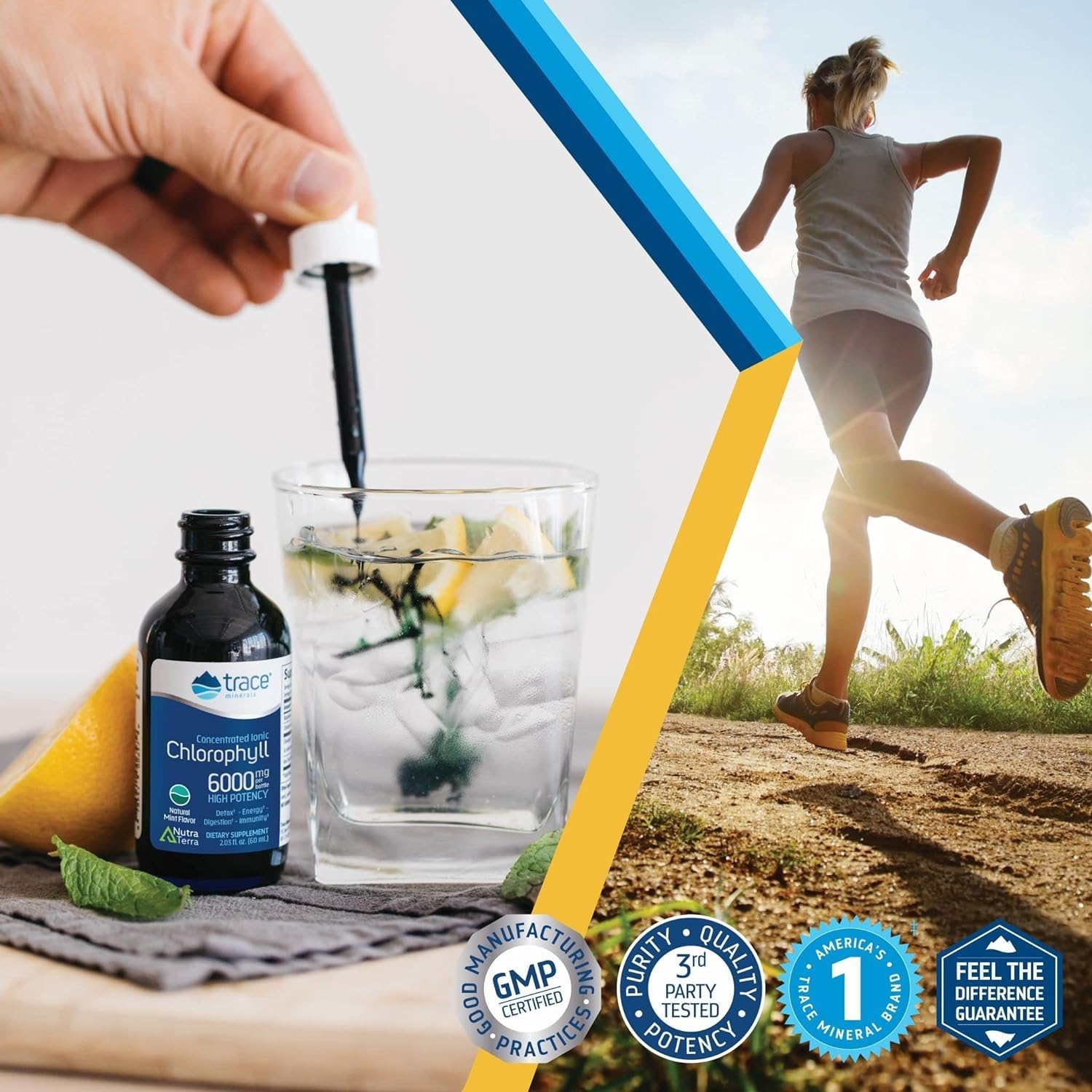 Trace Minerals Liquid Chlorophyll Supplement on kitchen counter