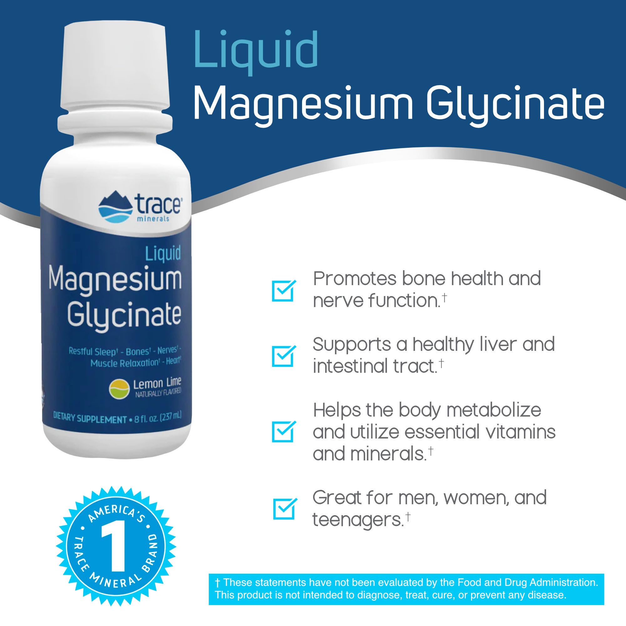 Trace Minerals Liquid Magnesium Glycinate 200g bottle side view