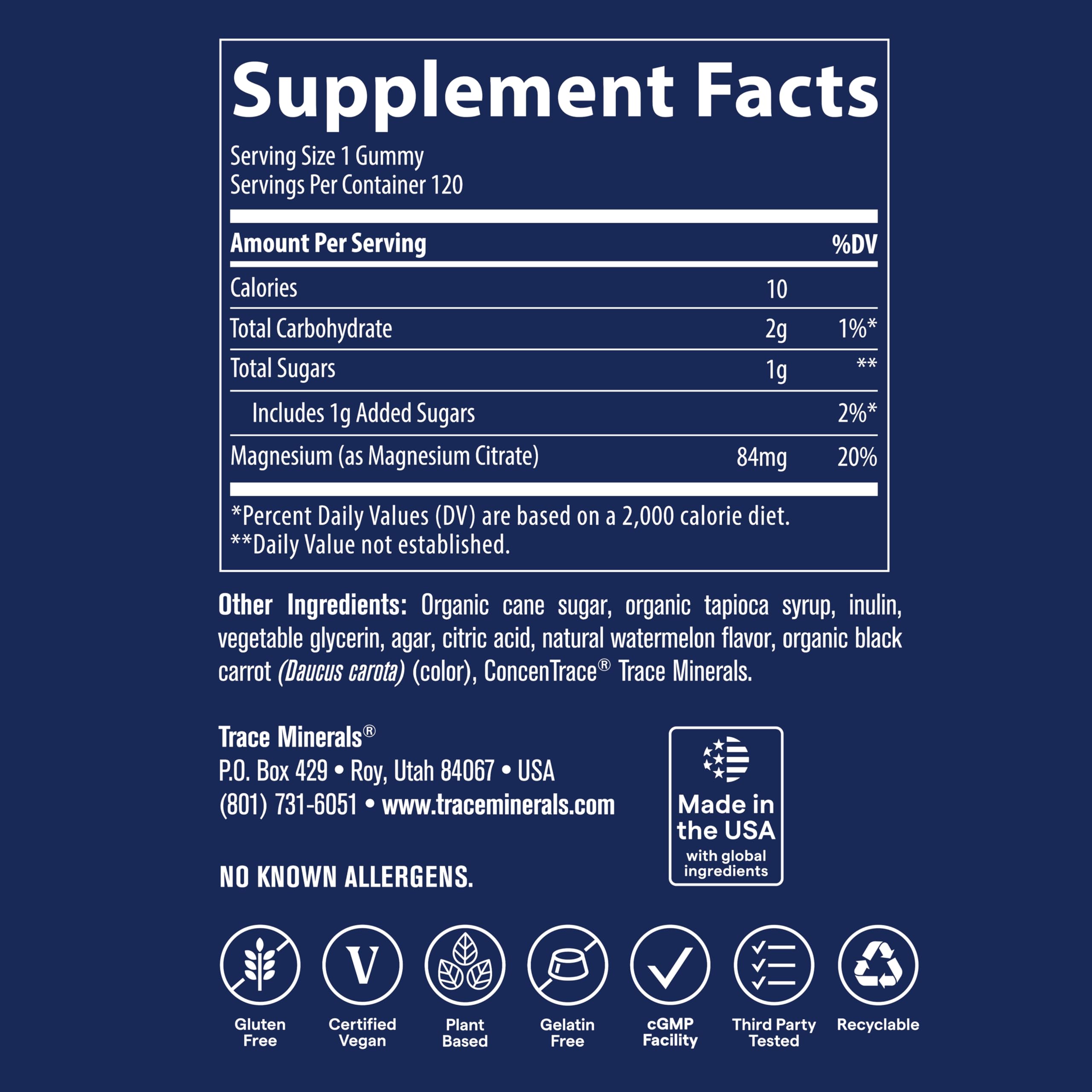 Trace Minerals Magnesium Citrate Gummies 140g ingredients list