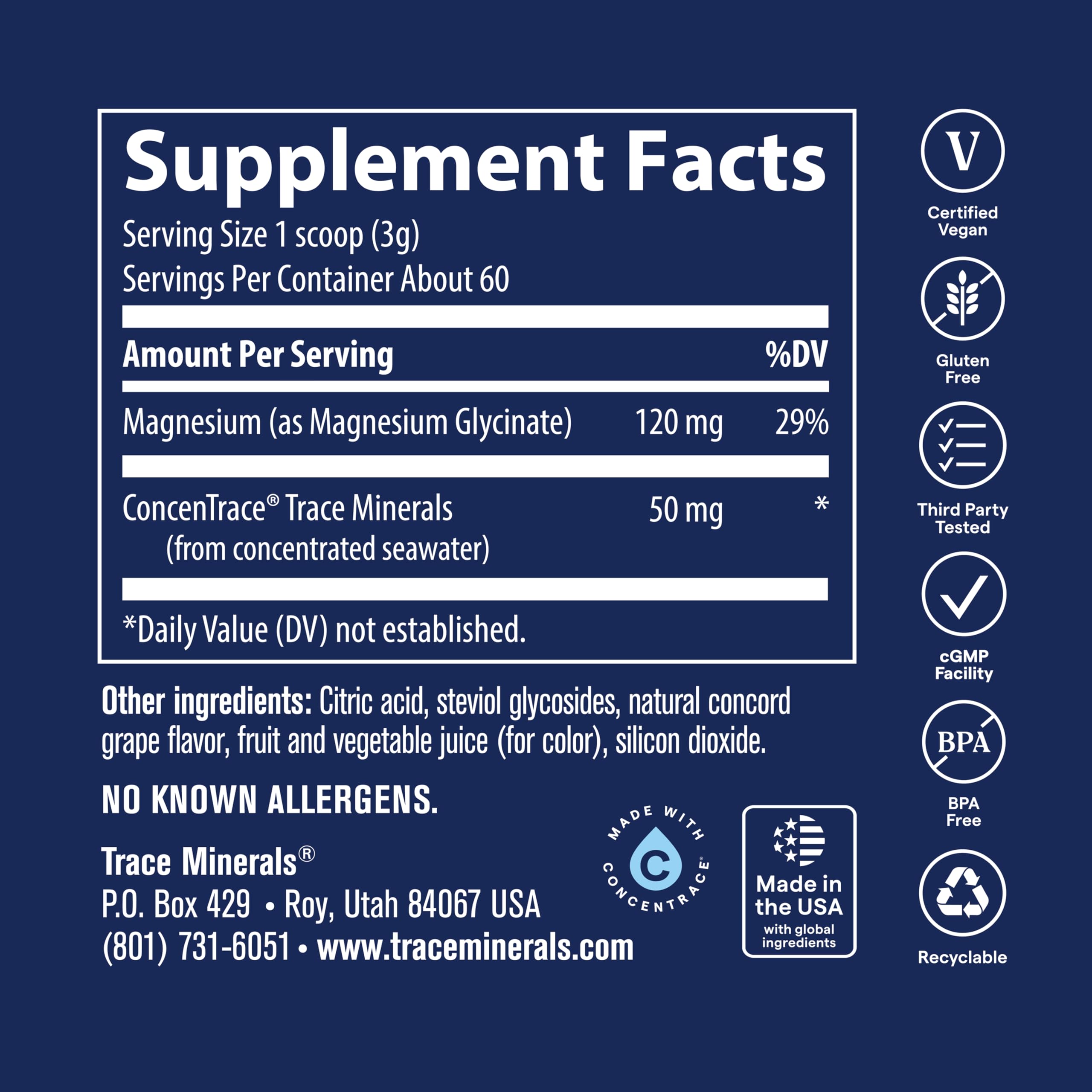 Trace Minerals Magnesium Glycinate Powder 227g in a glass of water