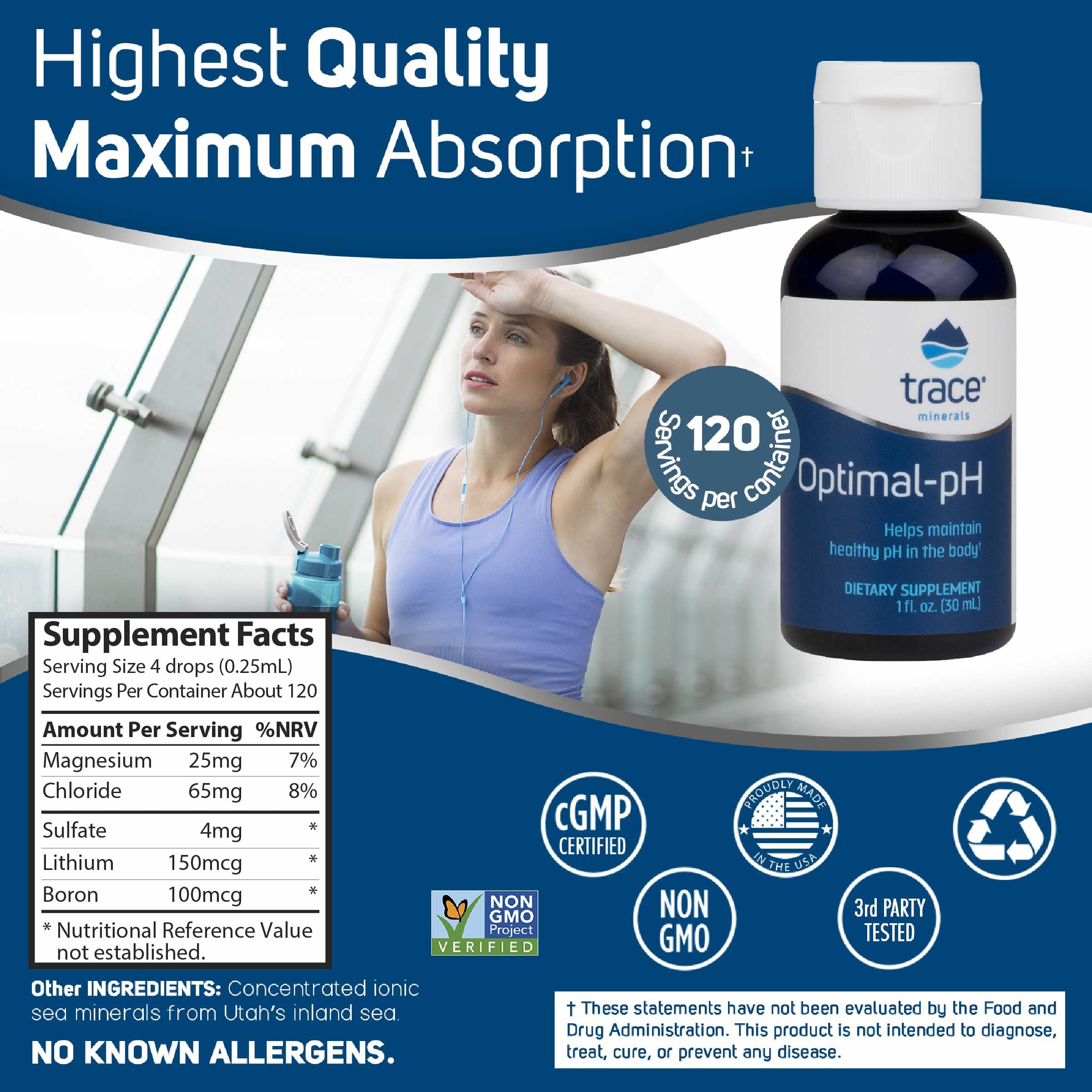 Trace Minerals Optimal-pH supplement with water