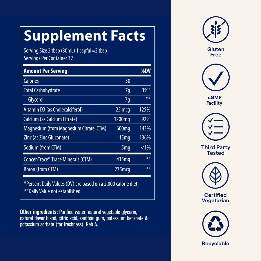 Trace Minerals Research Calcium Magnesium Zinc Liquid 940g ingredients list