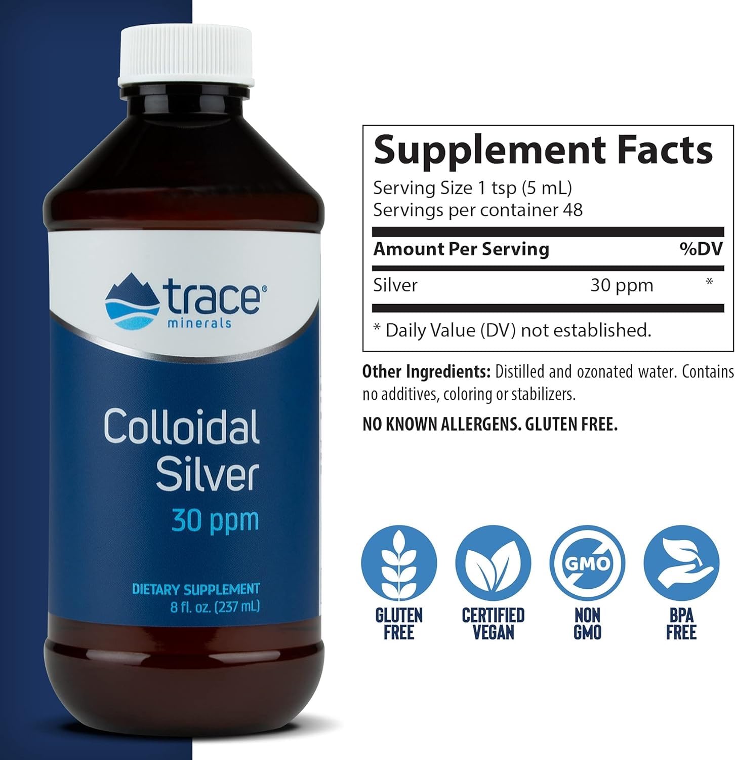 Trace Minerals Research Colloidal Silver 30 PPM bottle side view