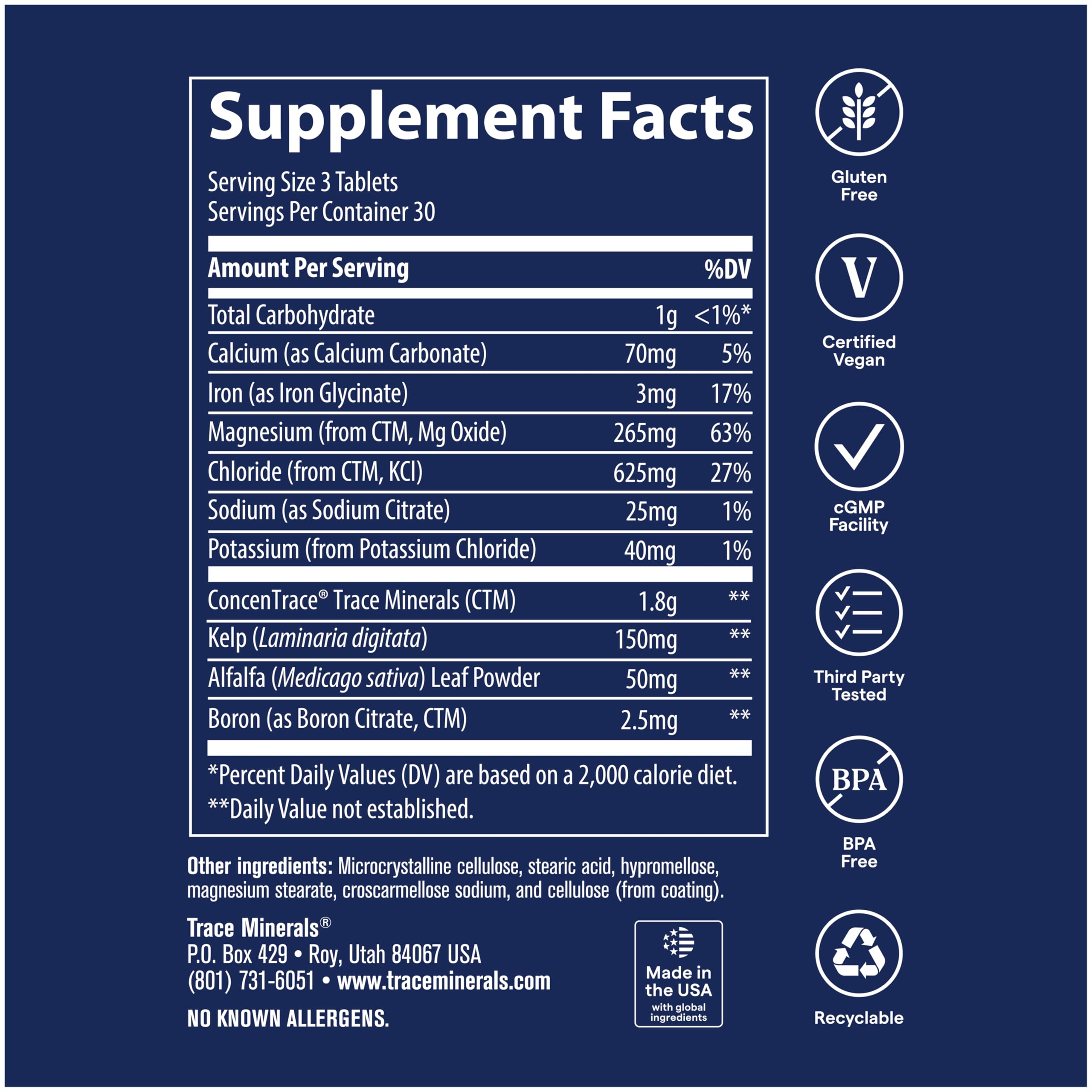 Trace Minerals Research ConcenTrace Trace Mineral Tablets on a wooden table