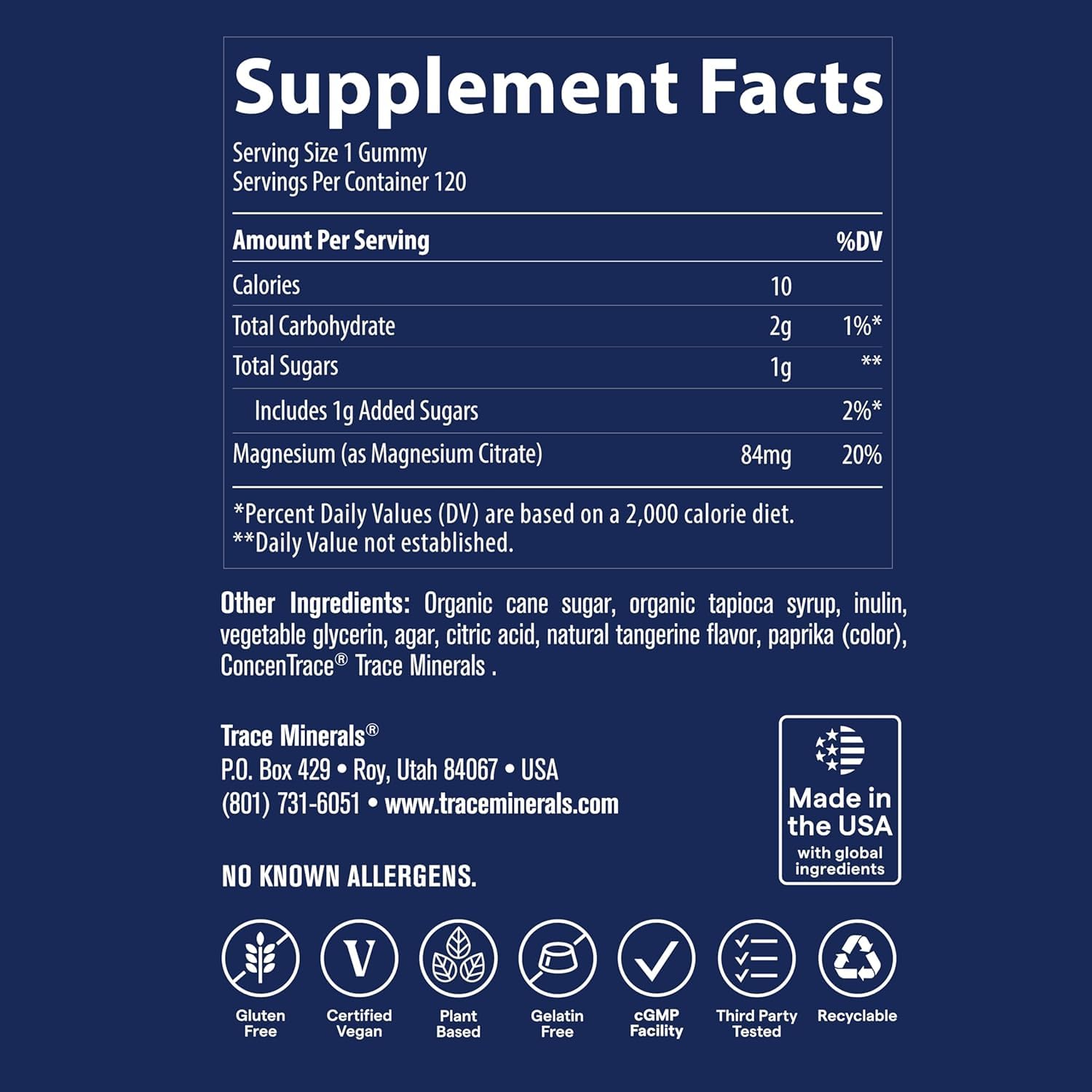 TRACE MINERALS RESEARCH Magnesium Supplement ingredients list on back