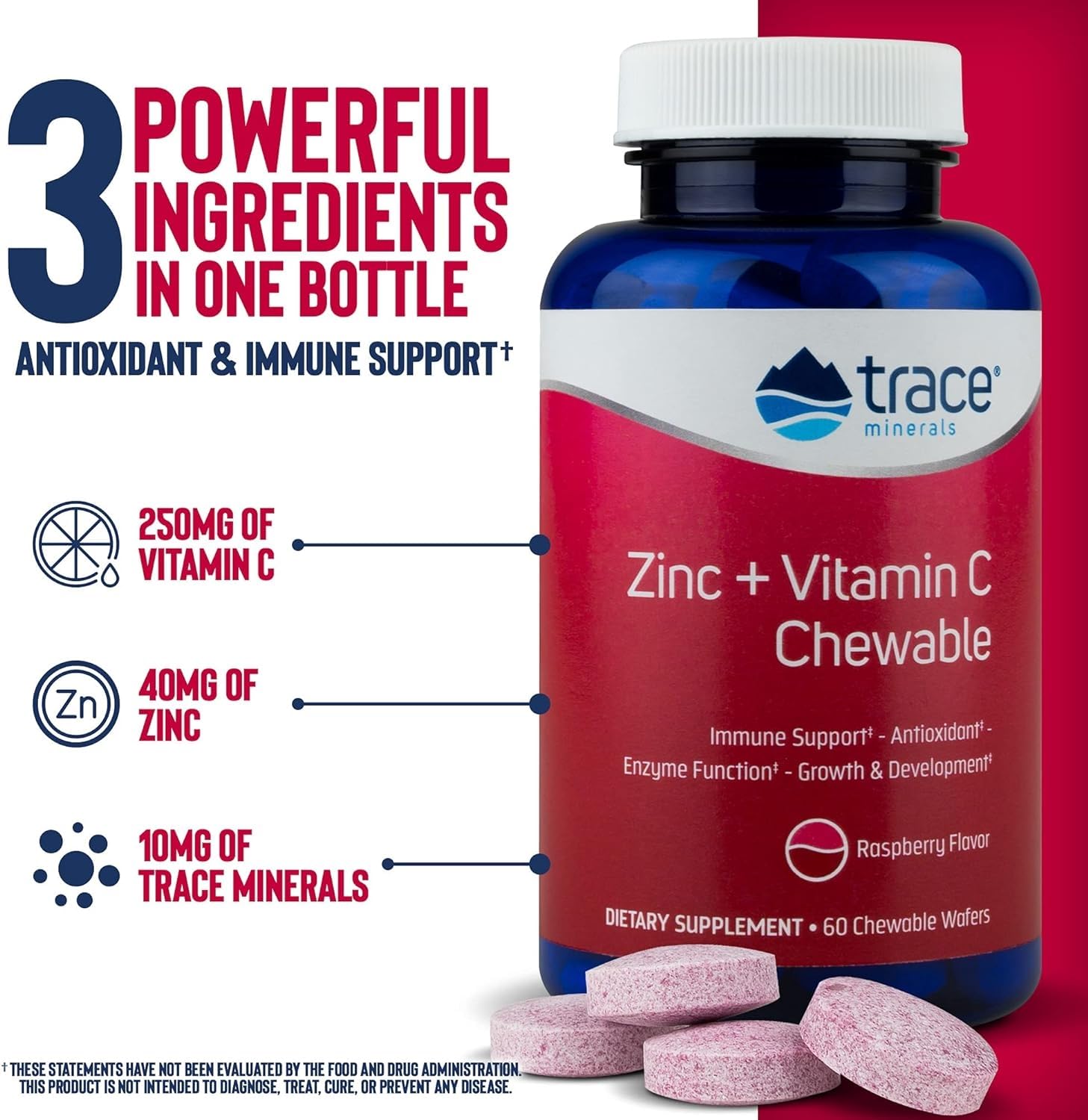 TRACE MINERALS RESEARCH Zinc + Vitamin C chewable wafers on a table