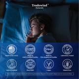 Tradewind Naturals Sleep Liquid Capsules 60 Count on a wooden surface