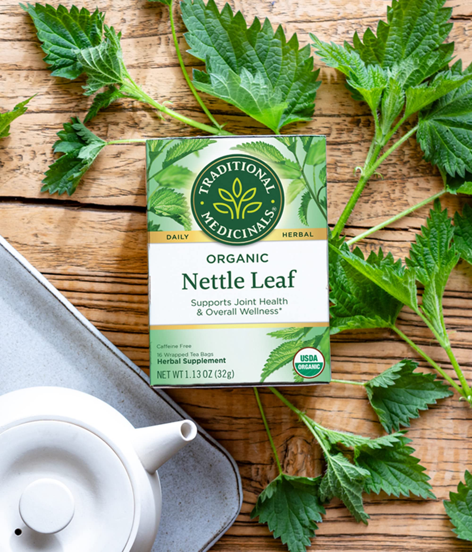 Traditional Medicinals Nettle Herbal Supplement in a lifestyle setting