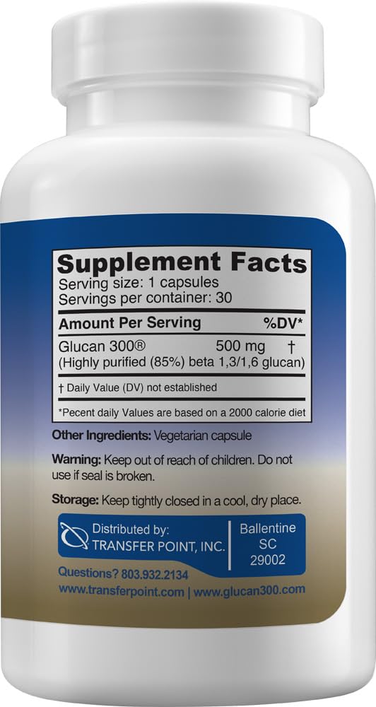 Transfer Point Beta 1,3D Glucan 500mg capsules side view