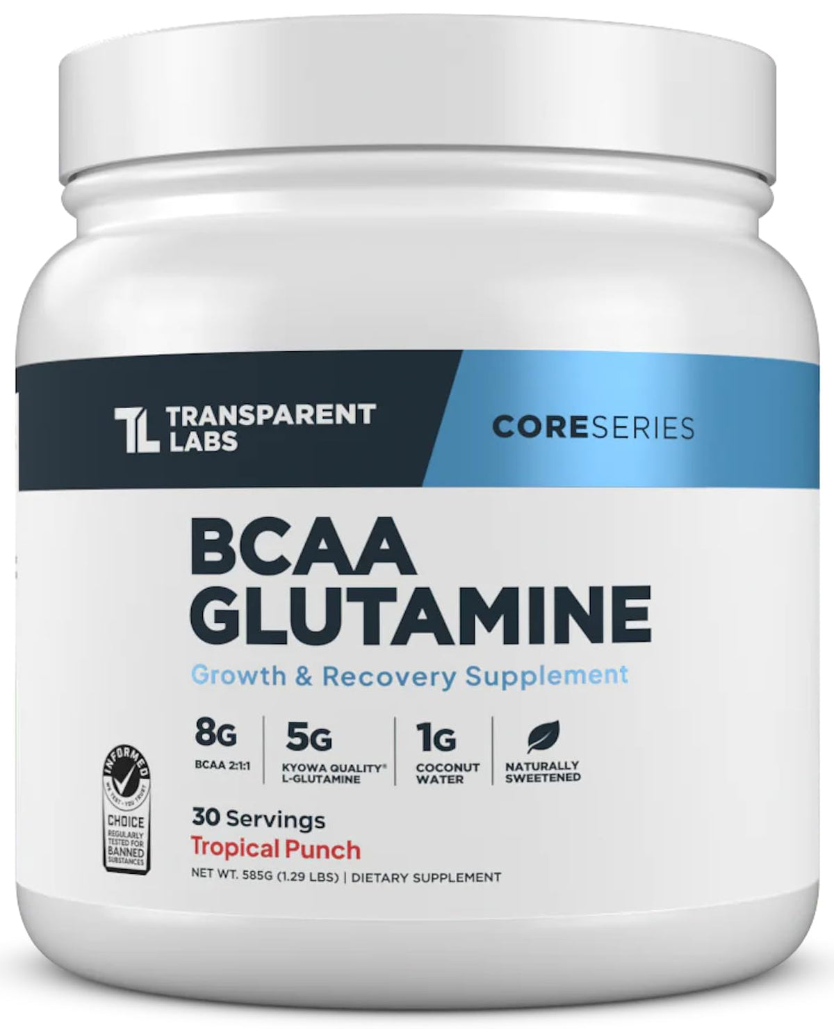 Transparent Labs BCAA Glutamine 8000mg powder front view