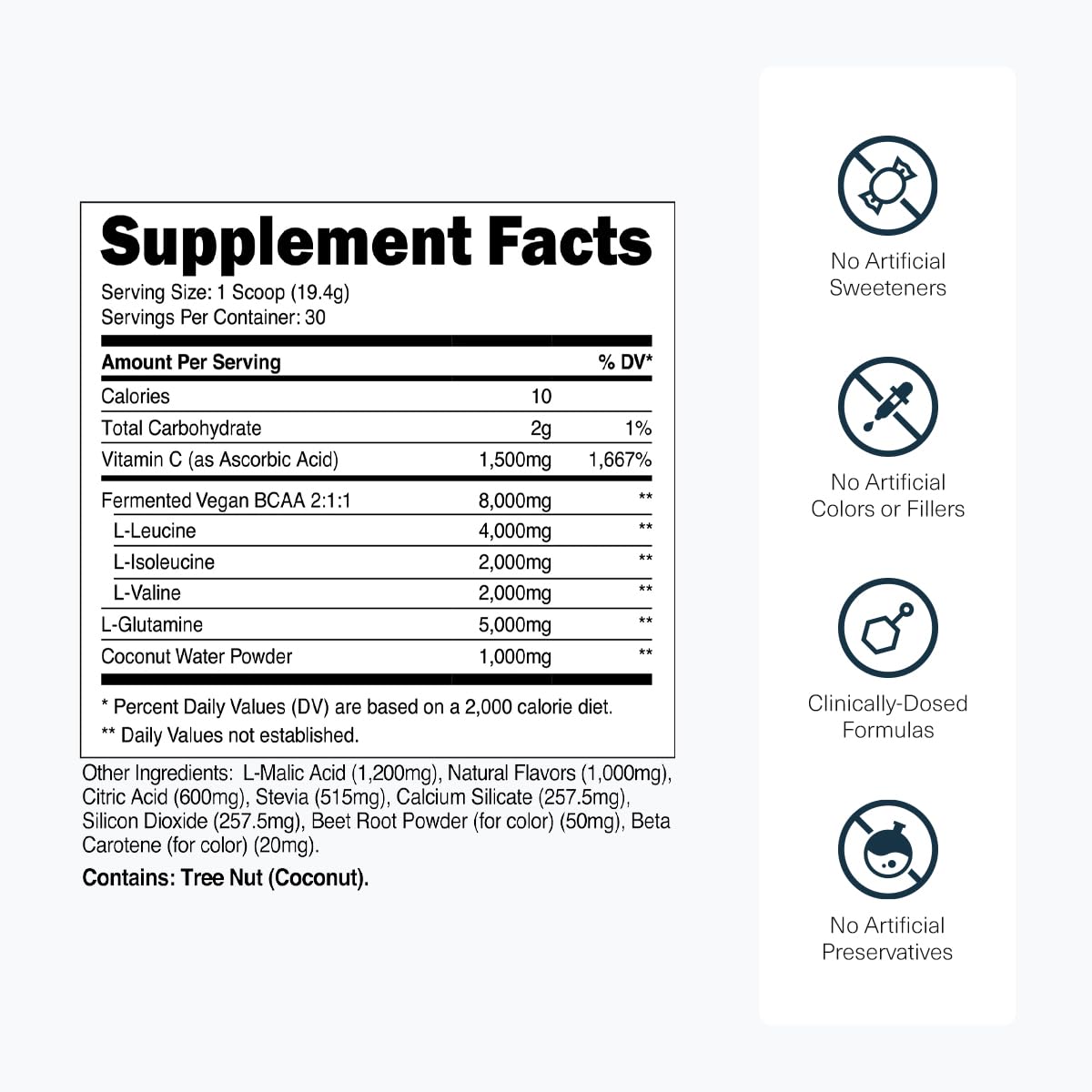 Transparent Labs BCAA Glutamine 8000mg powder side view