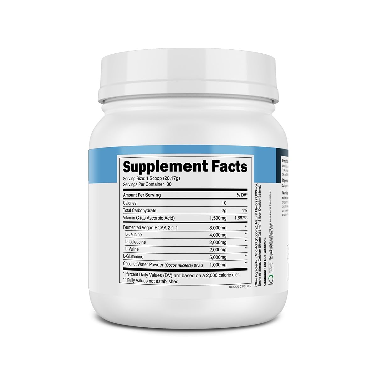 Transparent Labs BCAA Glutamine Powder 615g ingredients list