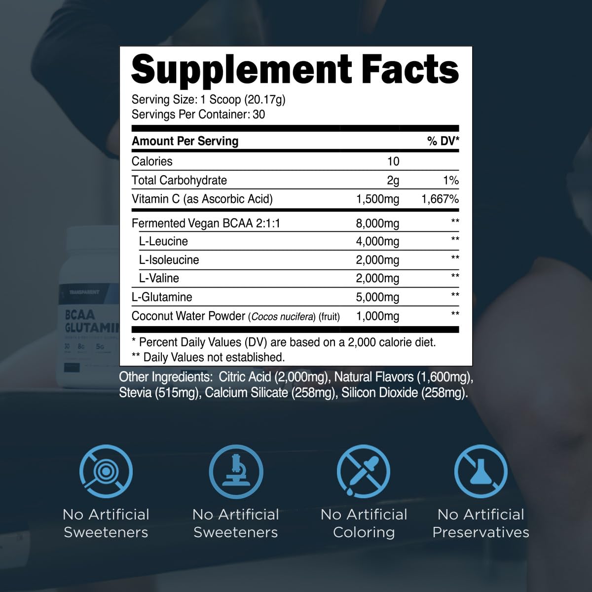 Transparent Labs BCAA Glutamine Powder 615g nutritional information