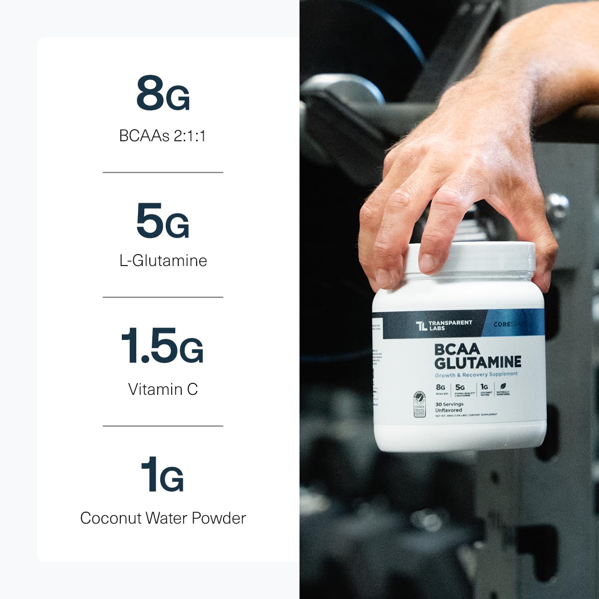 Transparent Labs BCAA Glutamine Powder 615g packaging