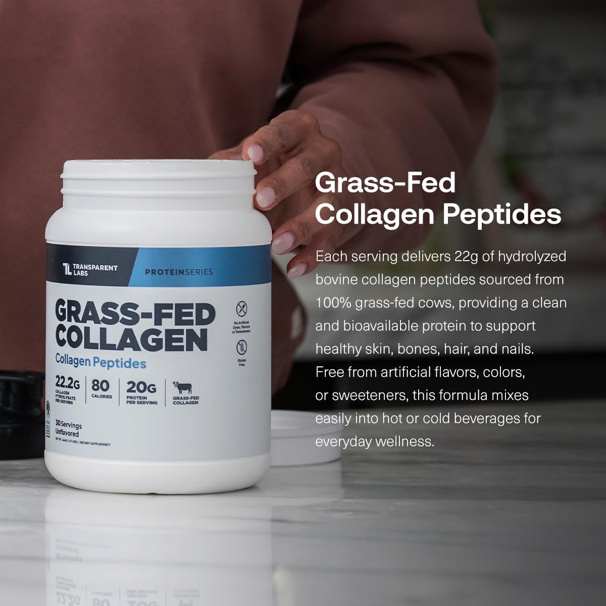 Transparent Labs Collagen Peptides 666g packaging side view