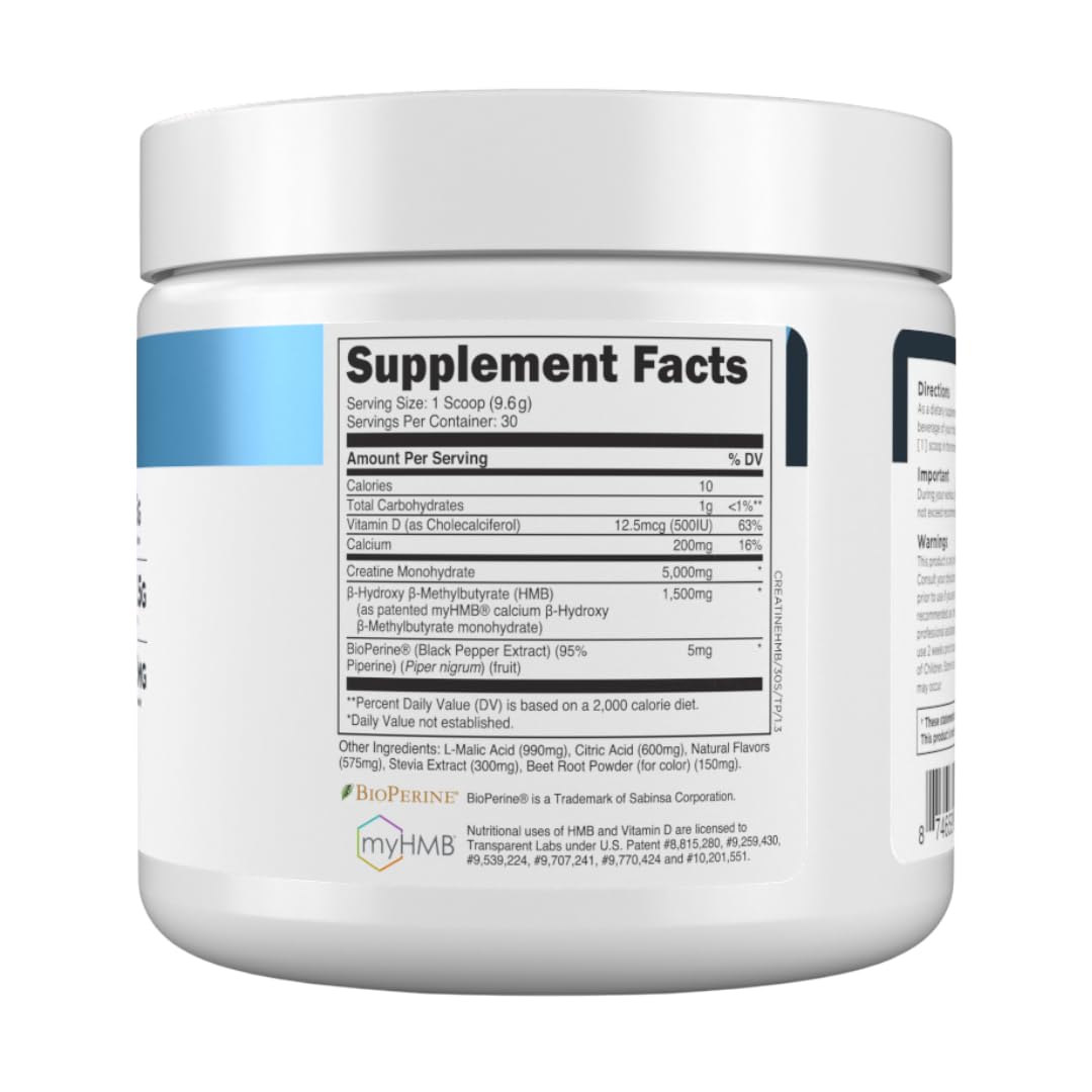 Transparent Labs Creatine HMB 210g with gym equipment