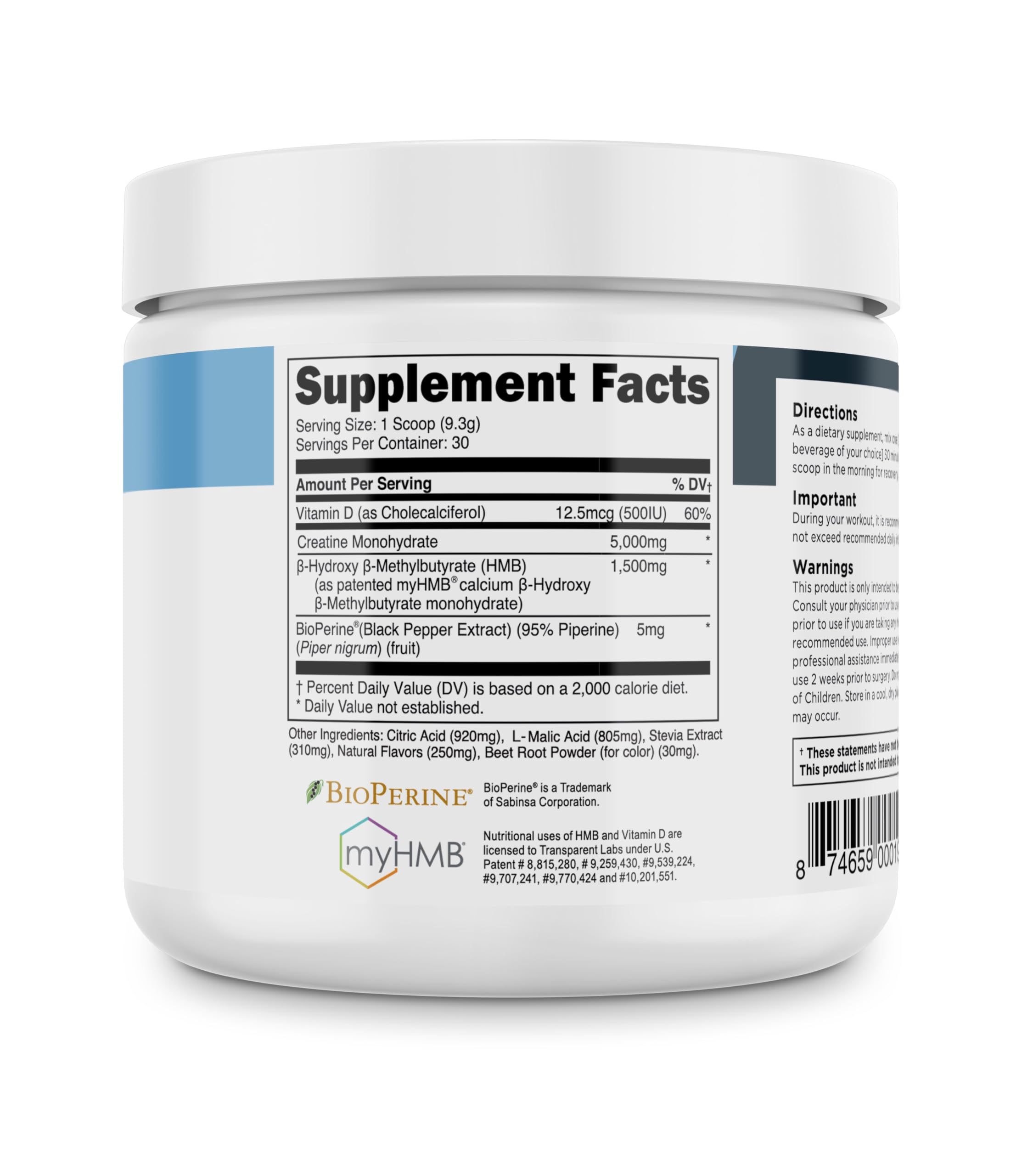 Transparent Labs Creatine HMB 349g back view