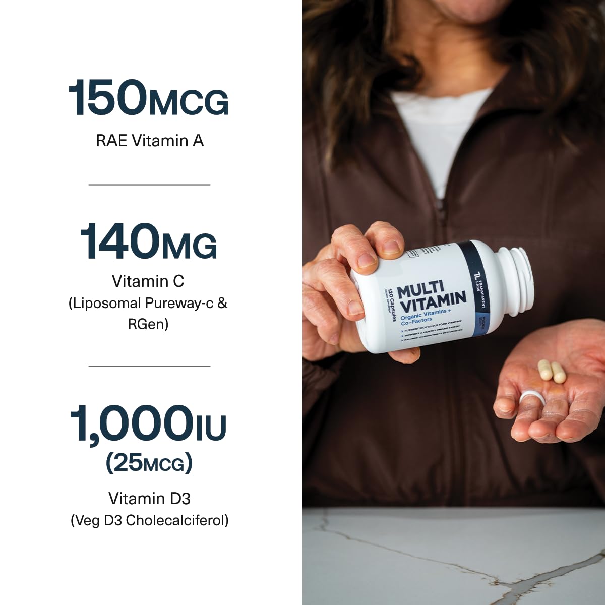 Transparent Labs Multivitamin back view with nutritional information