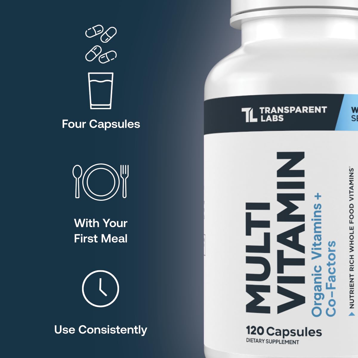Transparent Labs Multivitamin displayed with fresh fruits