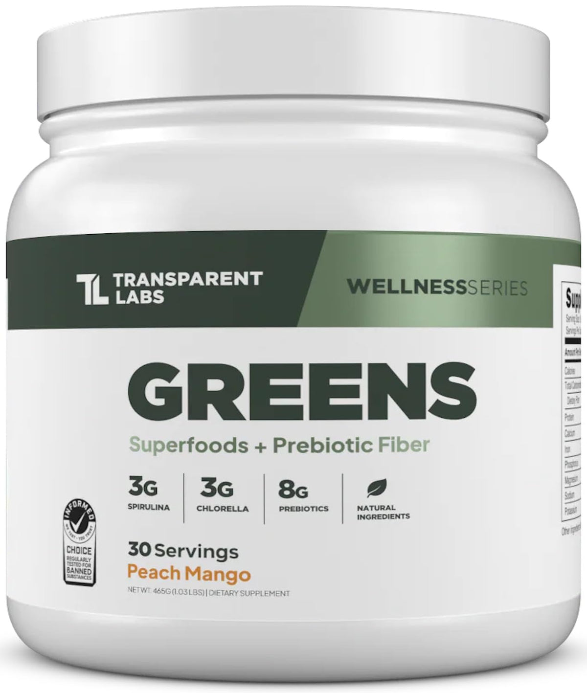 Transparent Labs Prebiotic Greens 549g front view