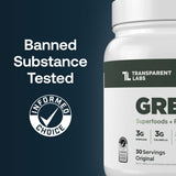 Transparent Labs Prebiotic Greens 572g back view showing ingredient list