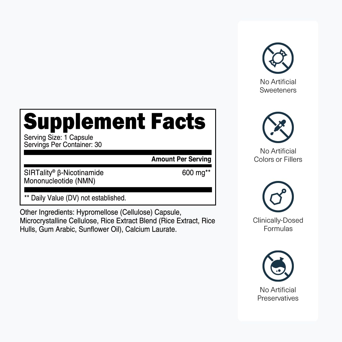 Transparent Labs SIRTality NMN Supplement back view