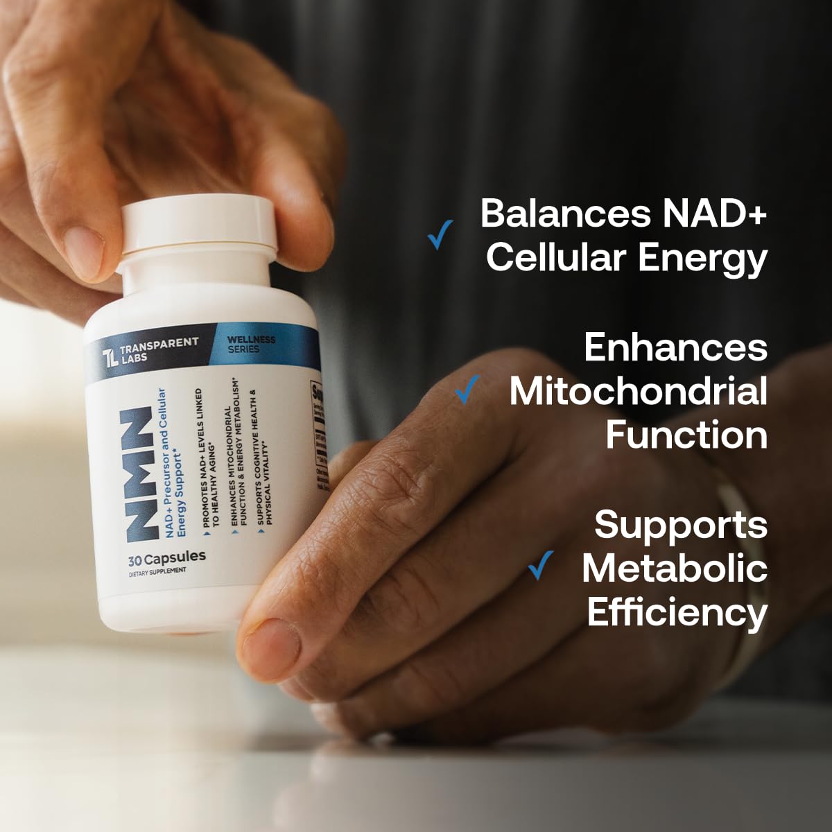Transparent Labs SIRTality NMN Supplement with a measuring spoon