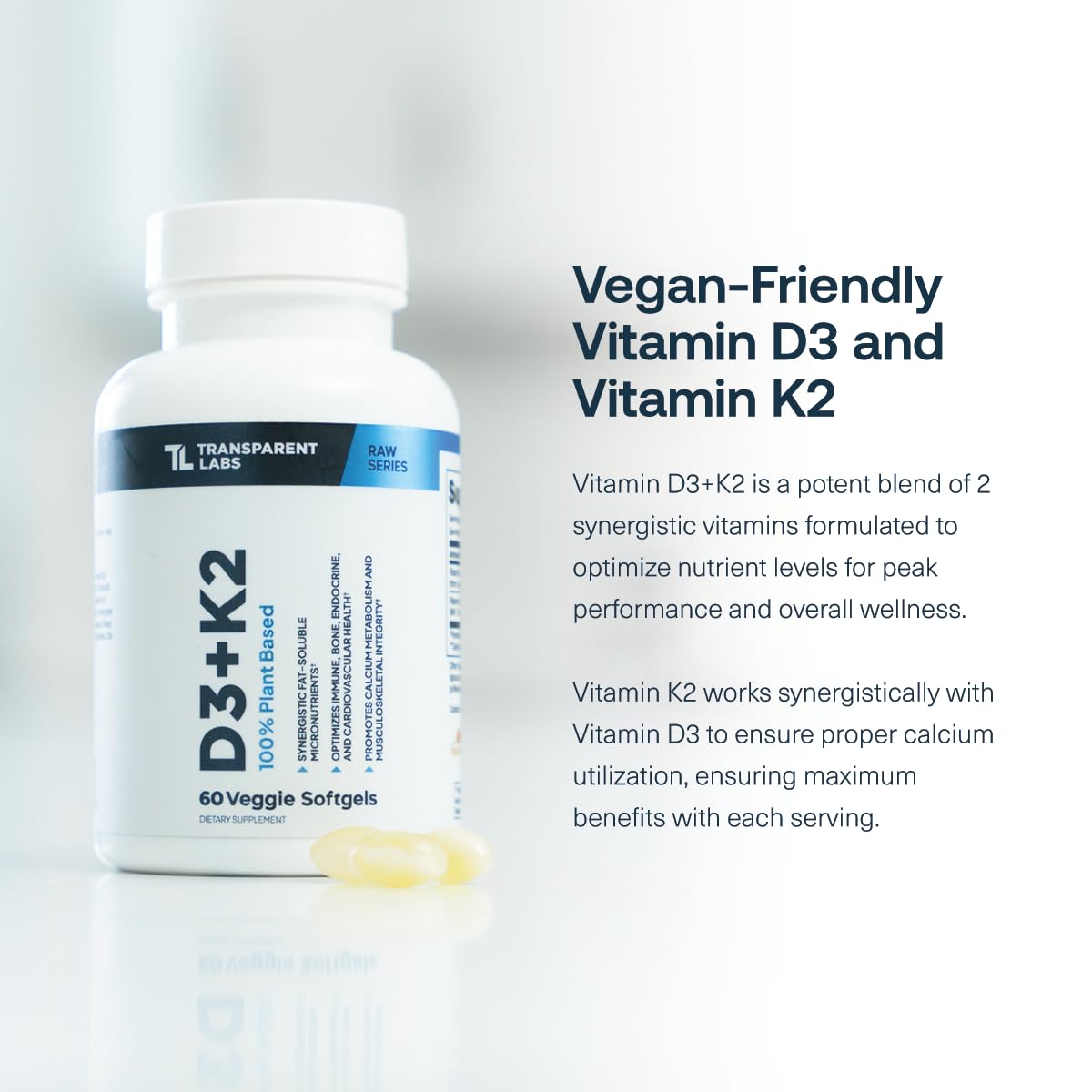 Transparent Labs Vitamin D3 + K2 Supplement side view