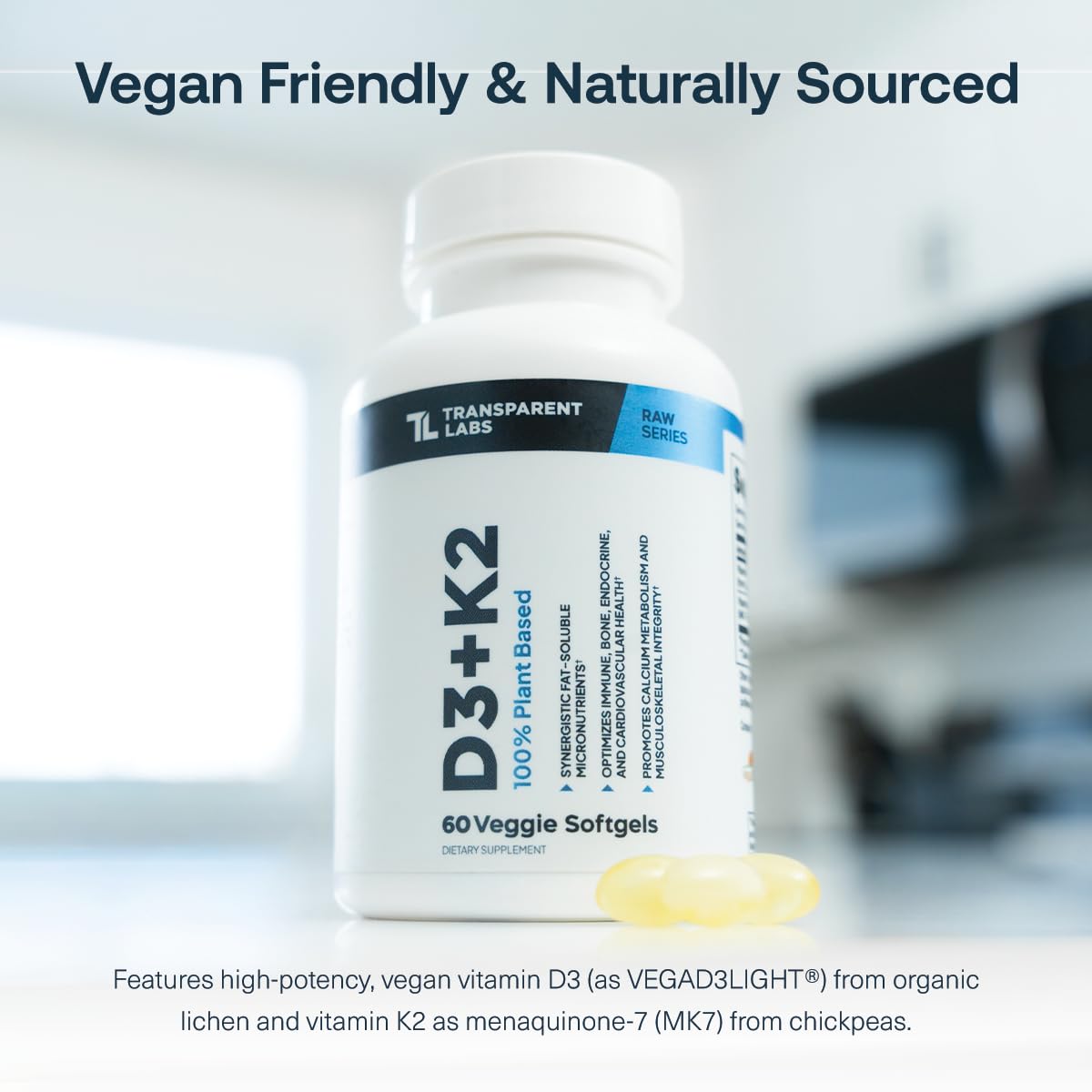 Transparent Labs Vitamin D3 + K2 Supplement veggie softgel